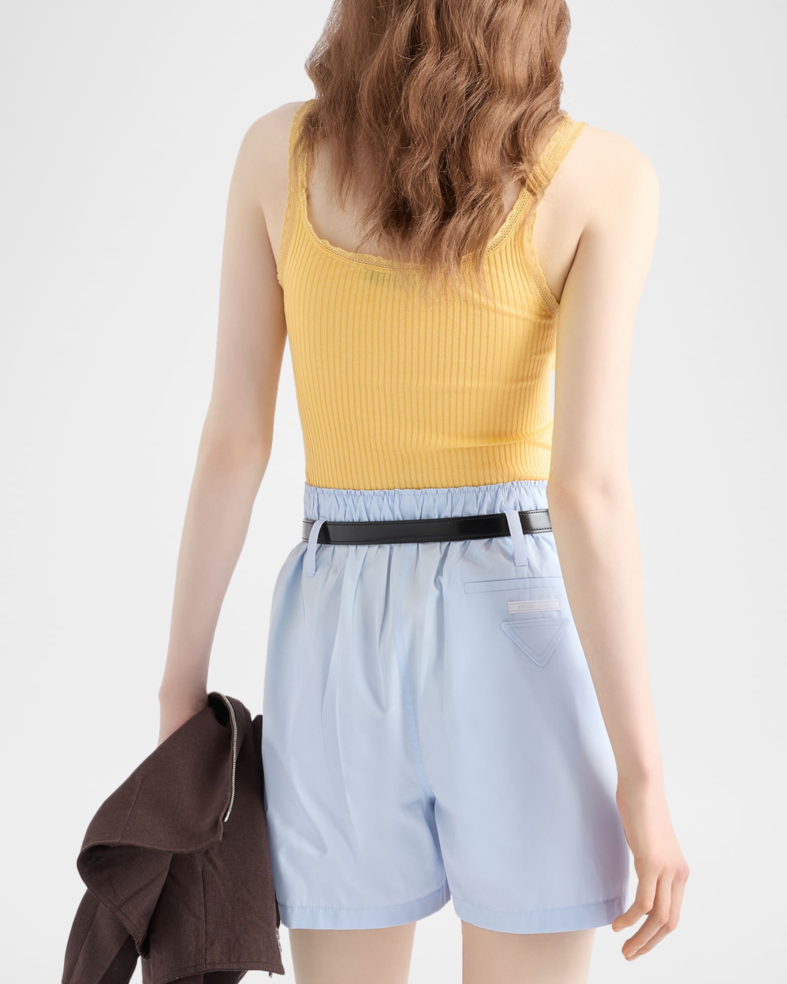 Prada Ribbed Lace-Trim Tank Top with Triangle Logo | Neiman