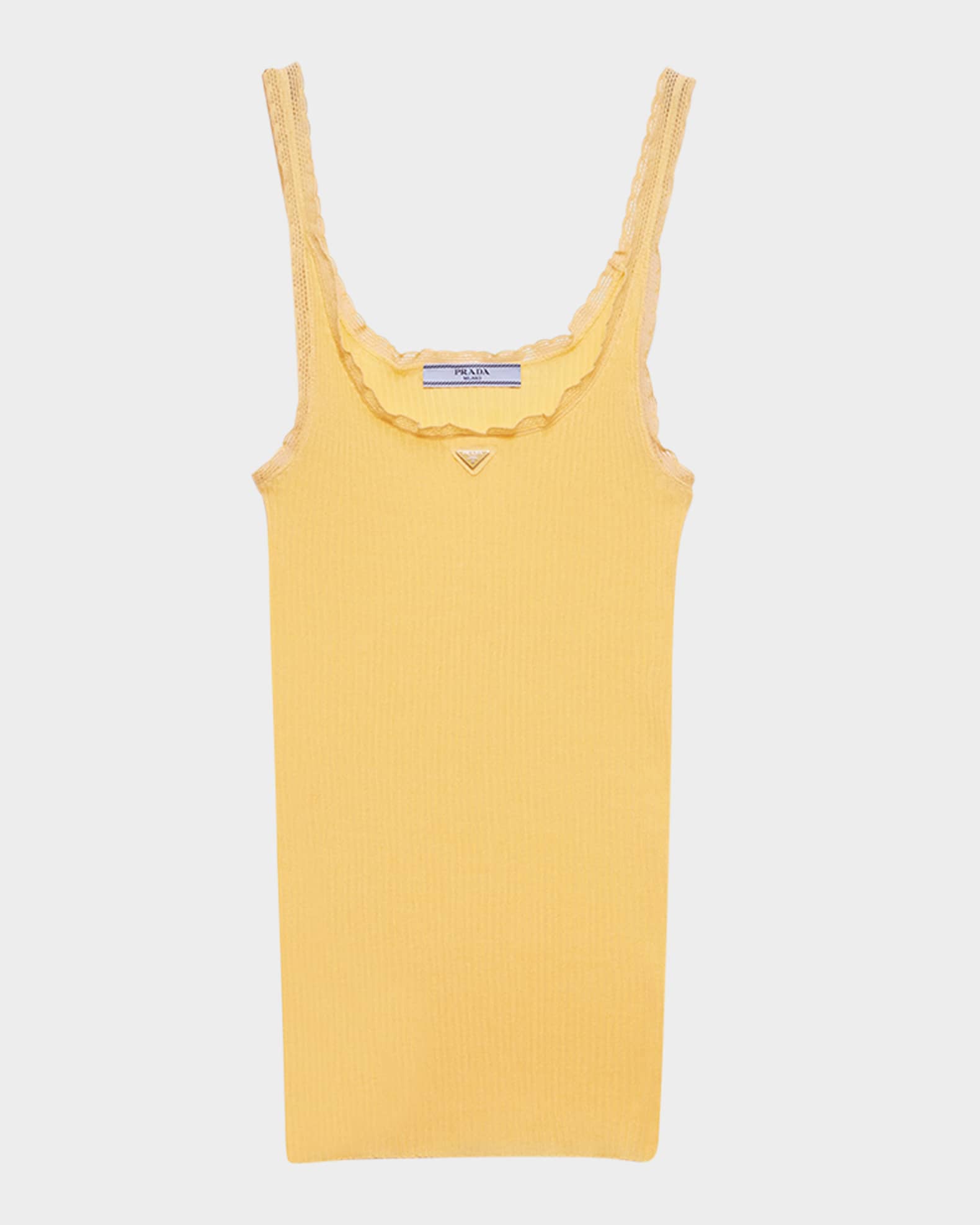 Prada Ribbed Lace-Trim Tank Top with Triangle Logo | Neiman