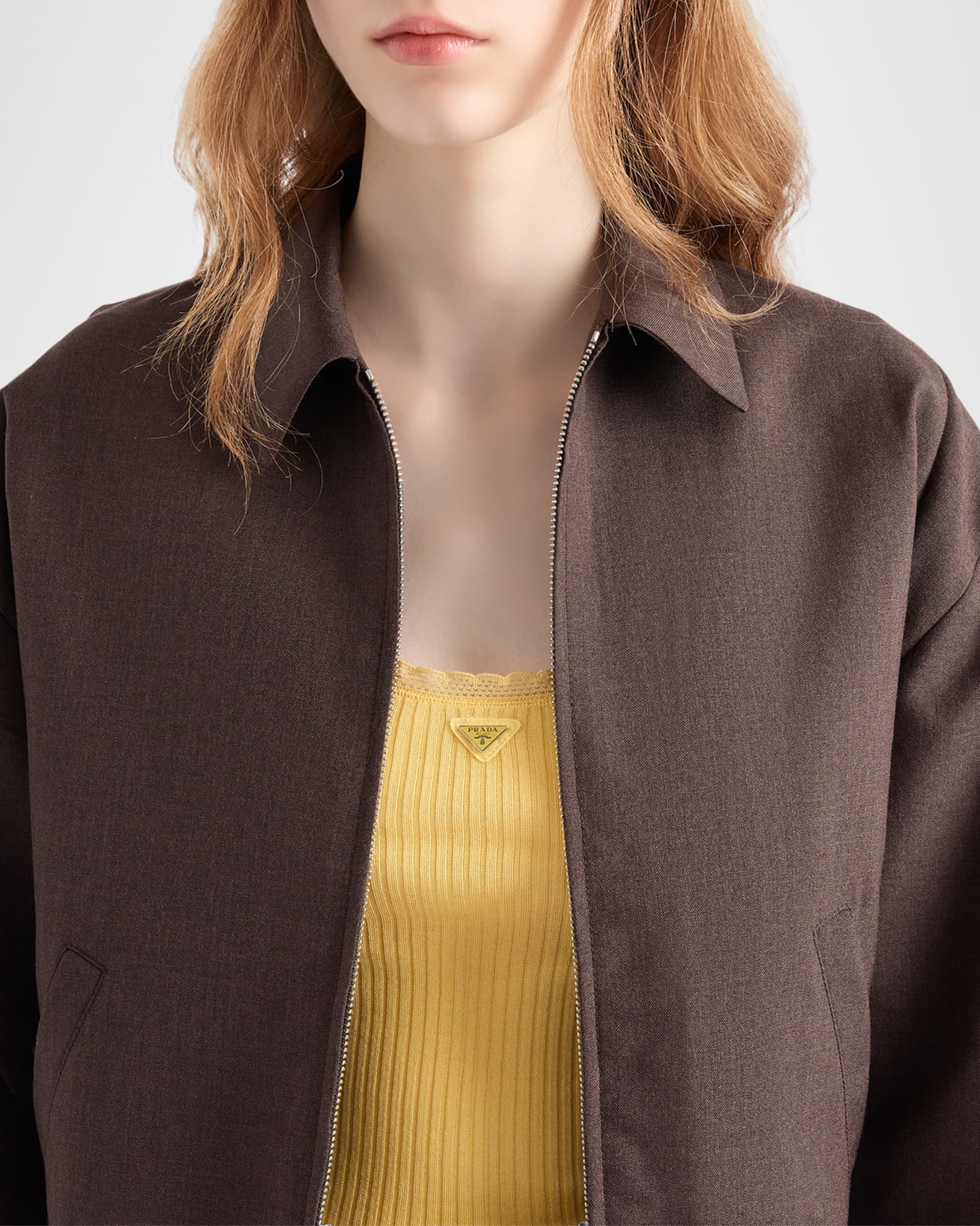 Prada Ribbed Lace-Trim Tank Top with Triangle Logo | Neiman Marcus