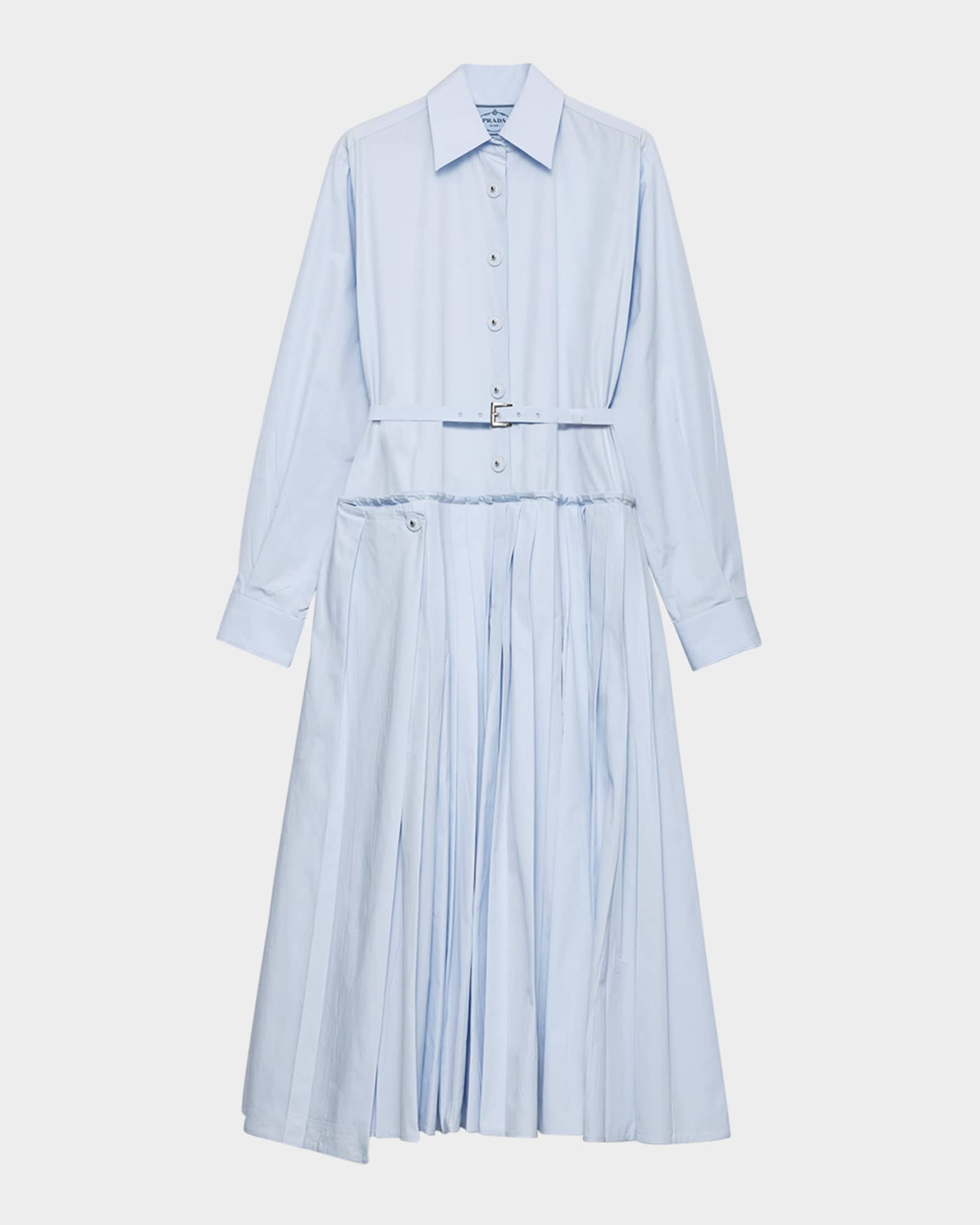 【プラダ・PRADA】Poplin dress Prada Long-Sleeve Pleated Poplin Shirtdress | Neiman Marcus