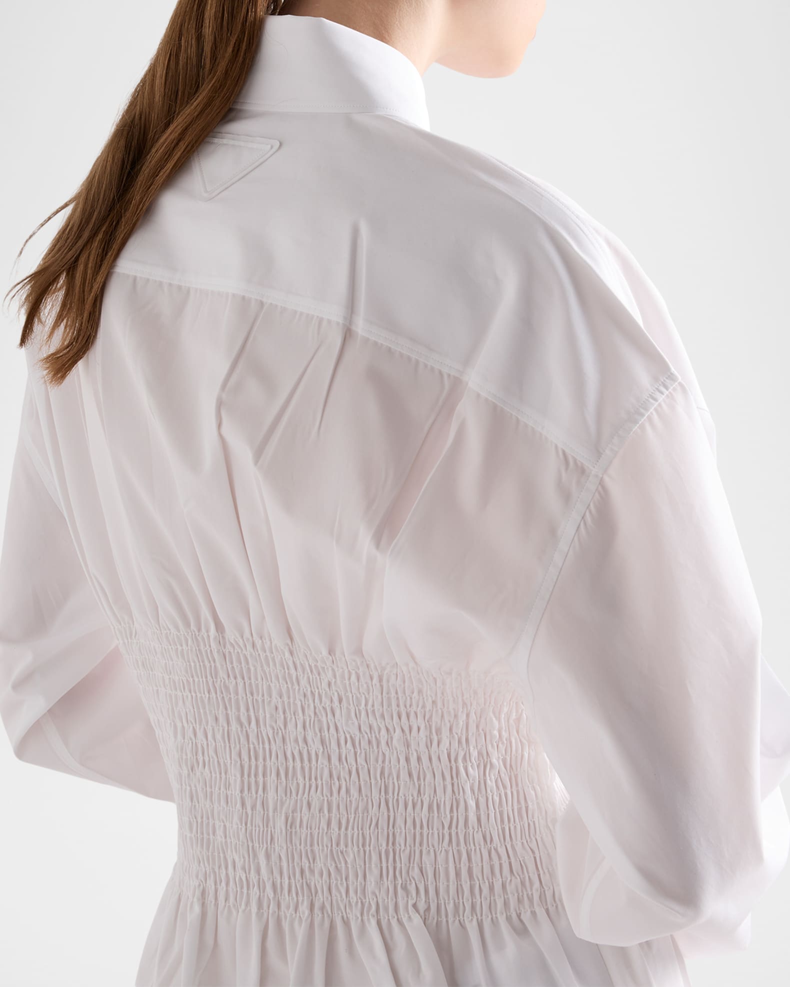 Prada Smocked Long-Sleeve Poplin Shirt | Neiman Marcus