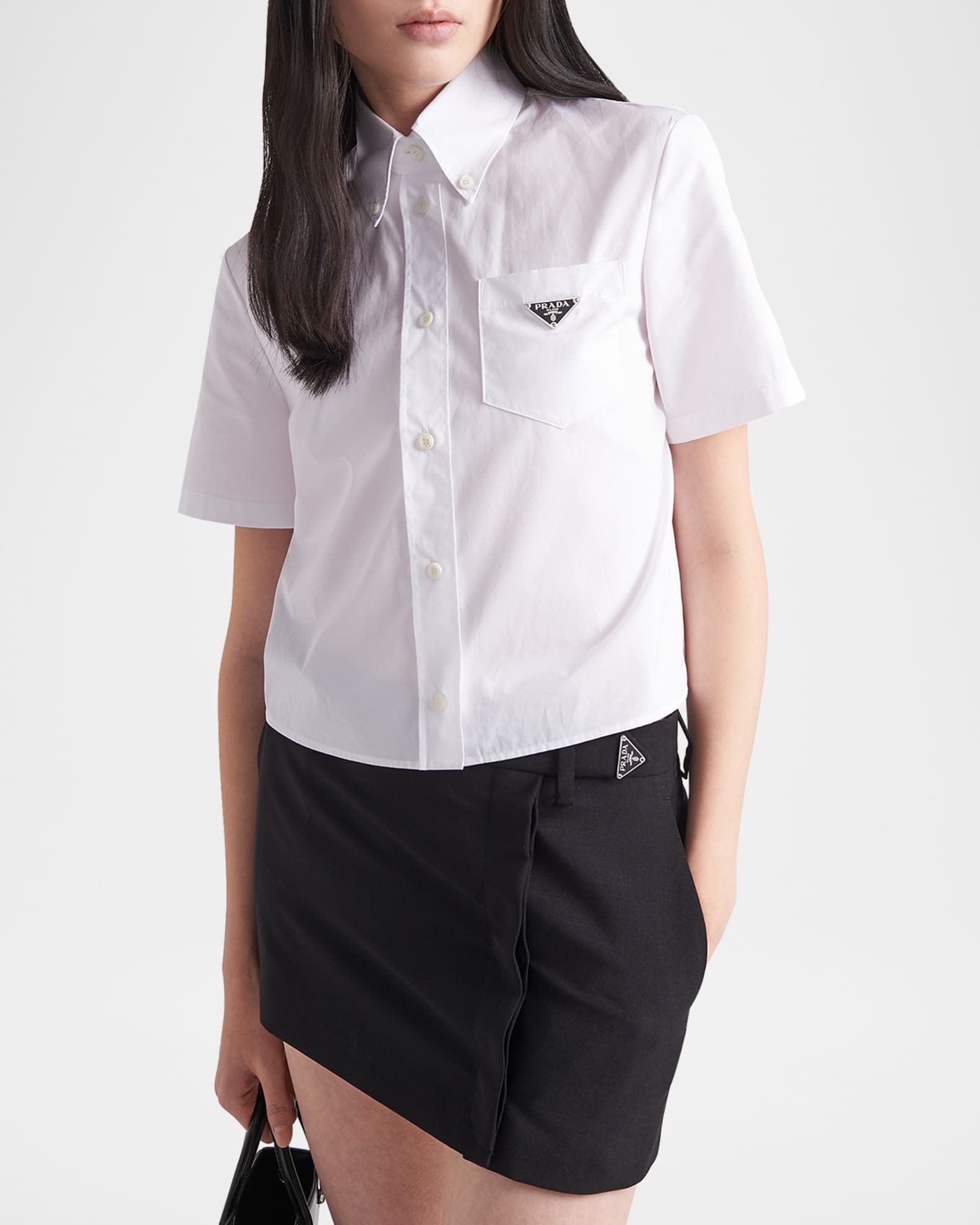 トップス PRADA poplin dress shirt Prada Poplin Short-Sleeve Blouse | Neiman Marcus