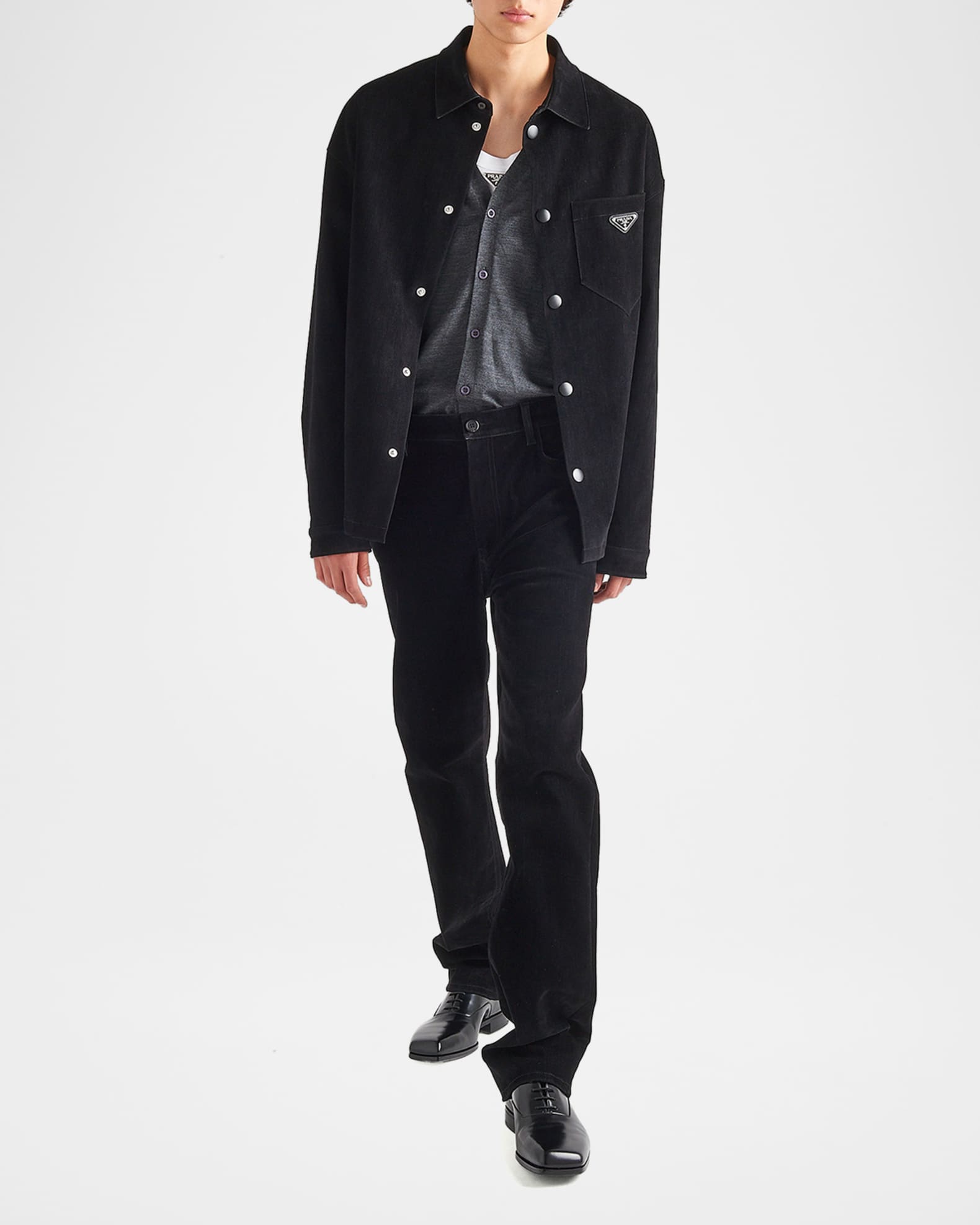 Prada Men's Velvet Denim Snap-Front Shirt | Neiman Marcus