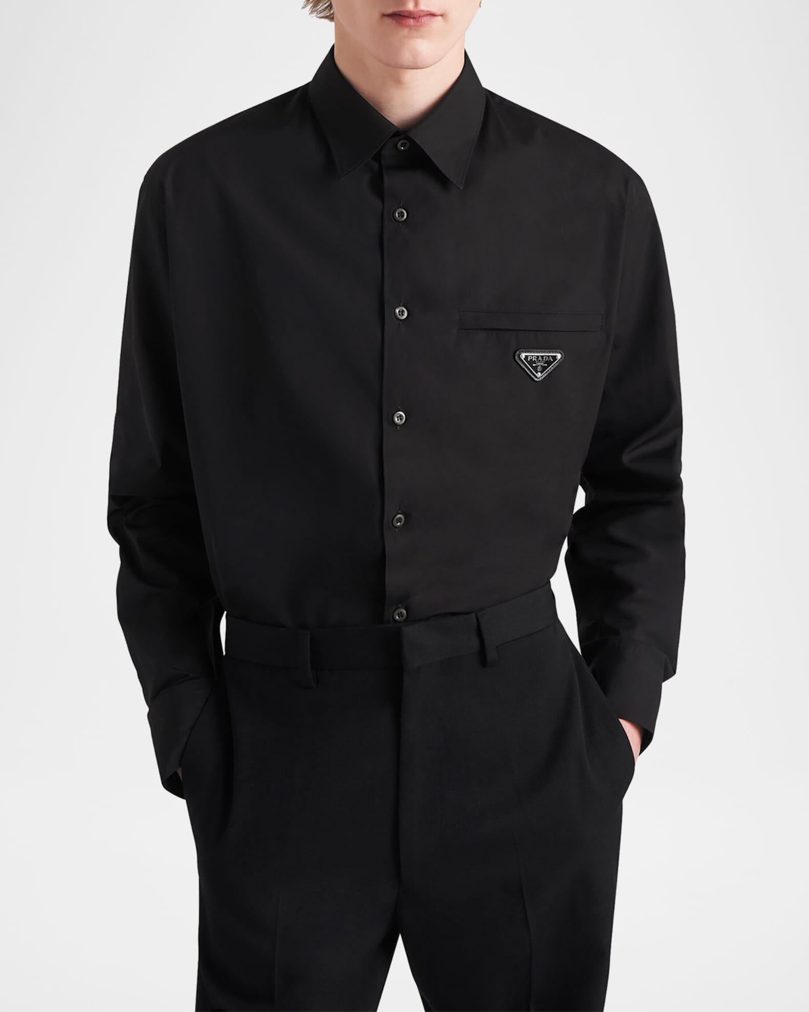 トップス PRADA black shirt size S-M for Men Prada Re-nylon Black Long Sleeve Snap Button Up Shirt Size
