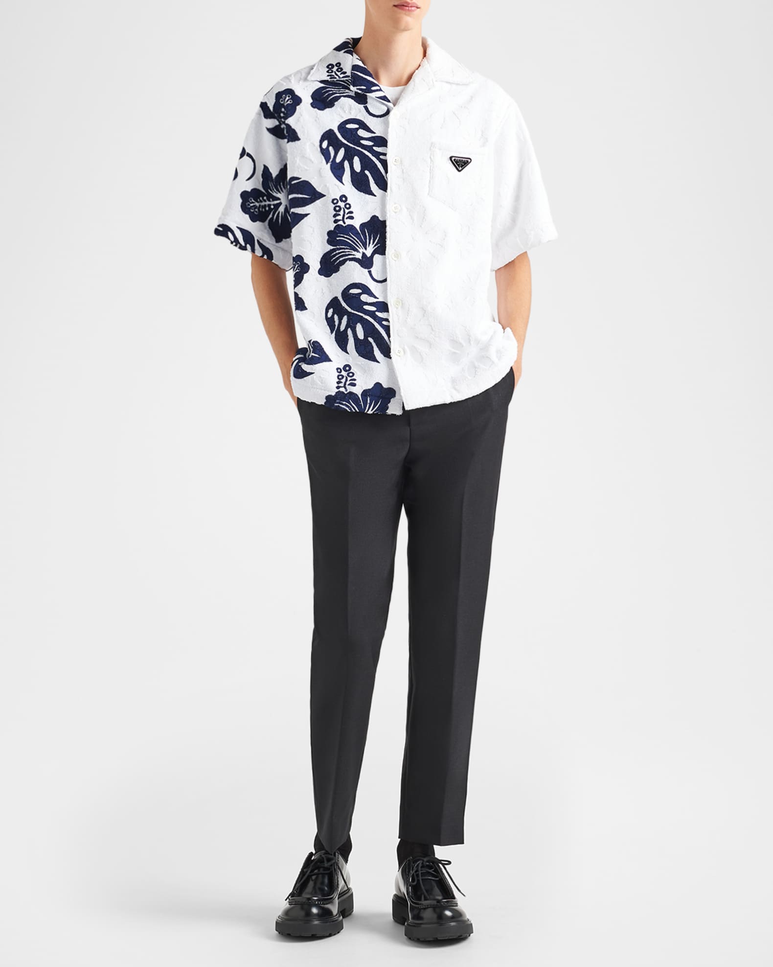 Prada Men's Double Match Heavy Cotton Camp Shirt | Neiman Marcus