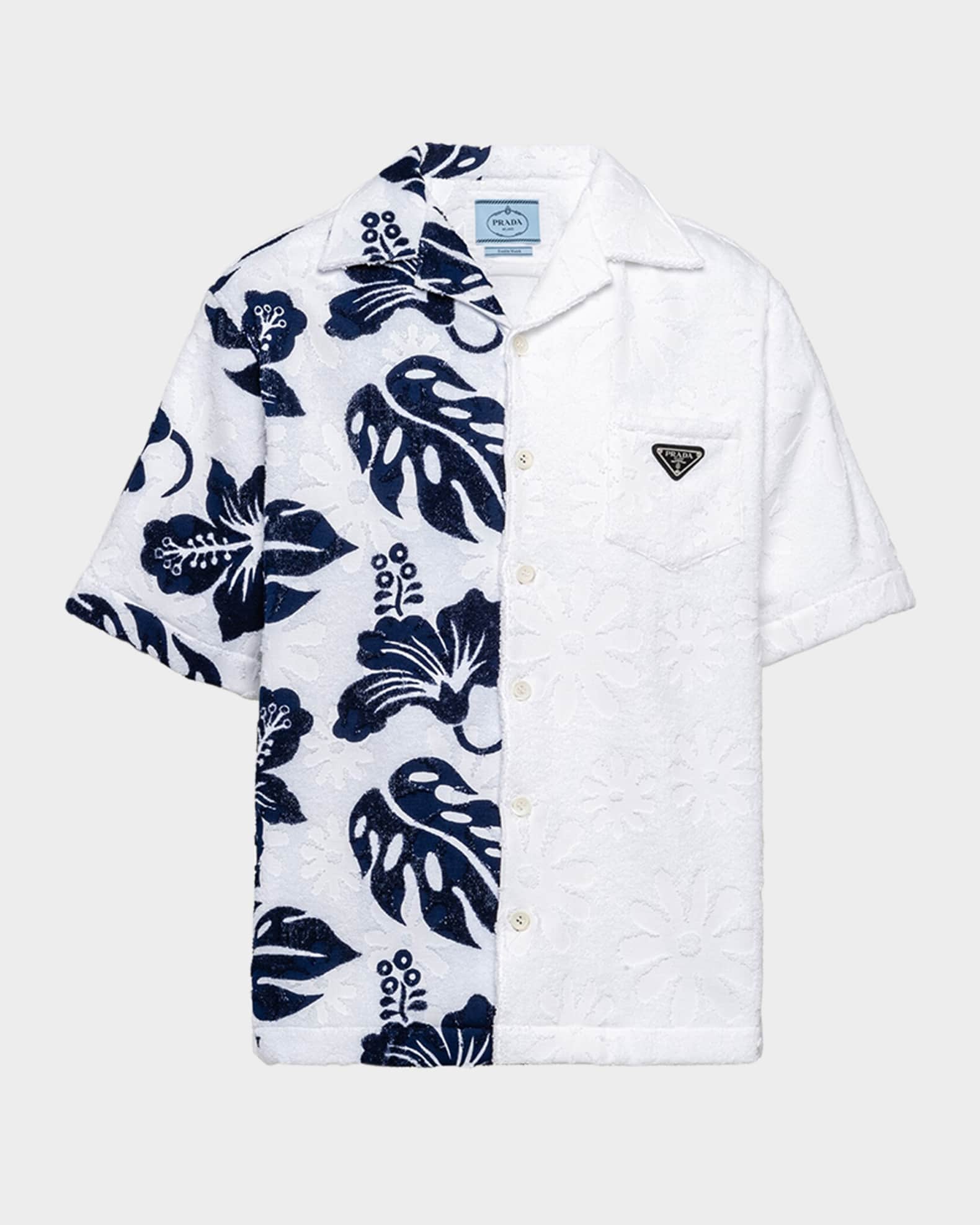 Prada Men's Double Match Heavy Cotton Camp Shirt | Neiman Marcus
