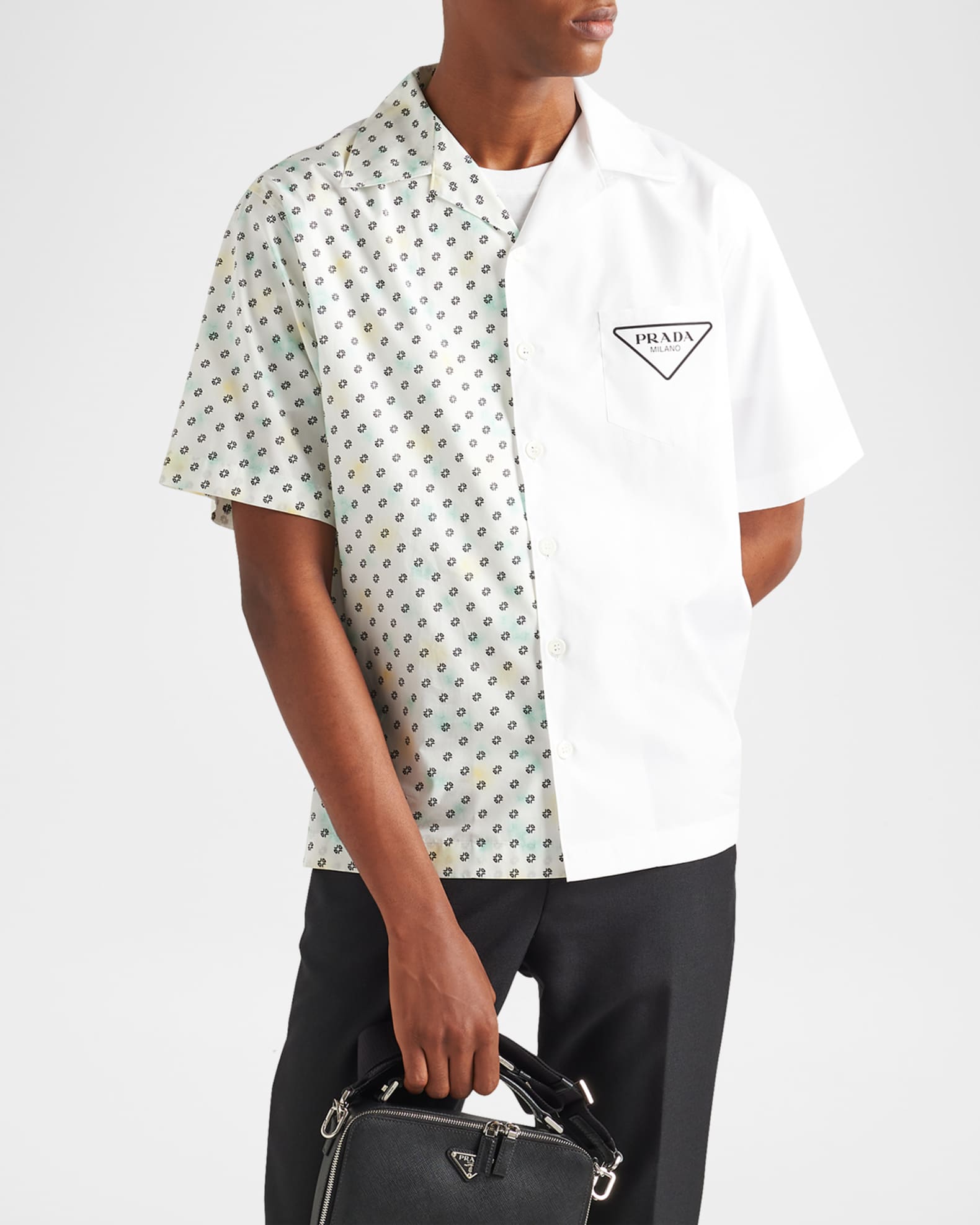 Prada Men's Poplin Double Match Camp Shirt | Neiman Marcus
