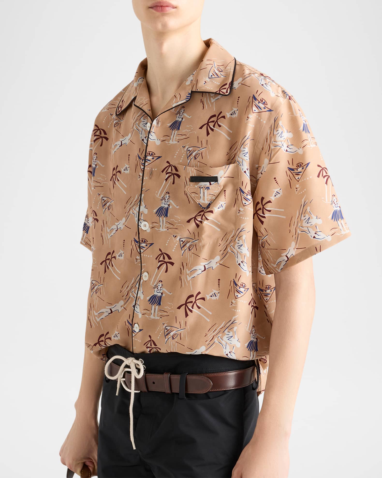 Prada Men's Hawaiian-Print Short-Sleeve Shirt | Neiman Marcus