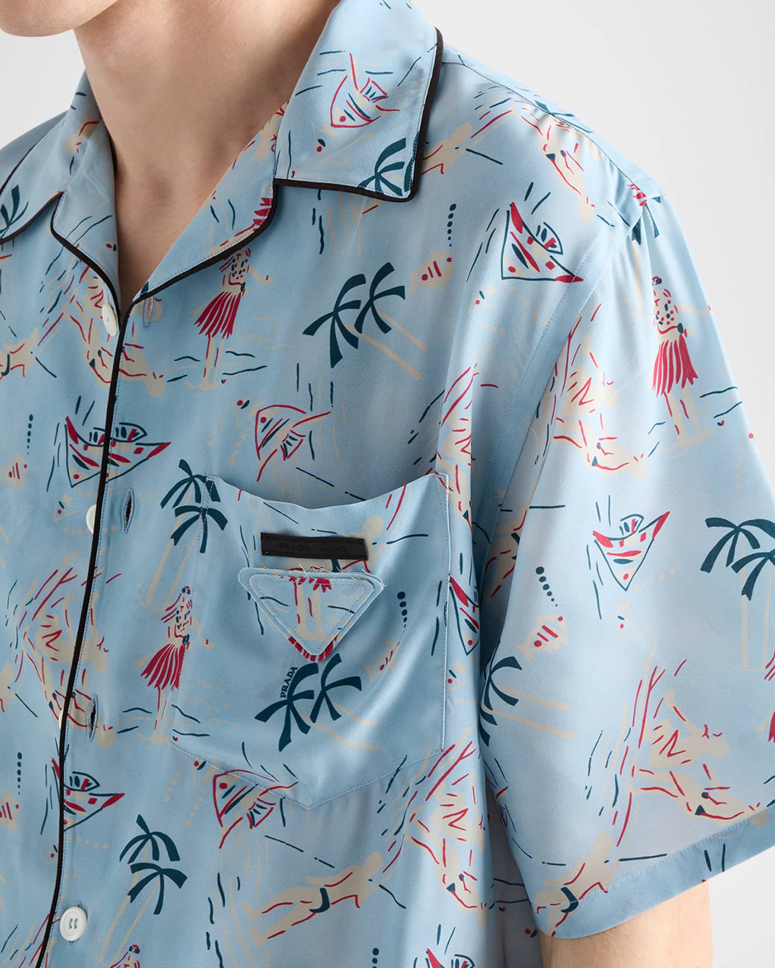 Prada Men's Hawaiian-Print Short-Sleeve Shirt | Neiman Marcus