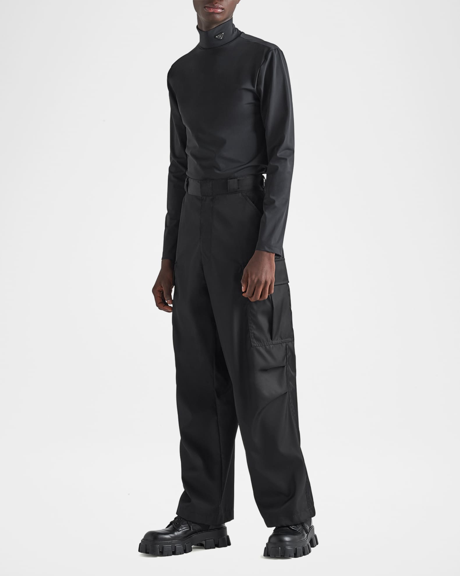 Prada Men's Tech Jersey Mock-Neck Sweater | Neiman Marcus