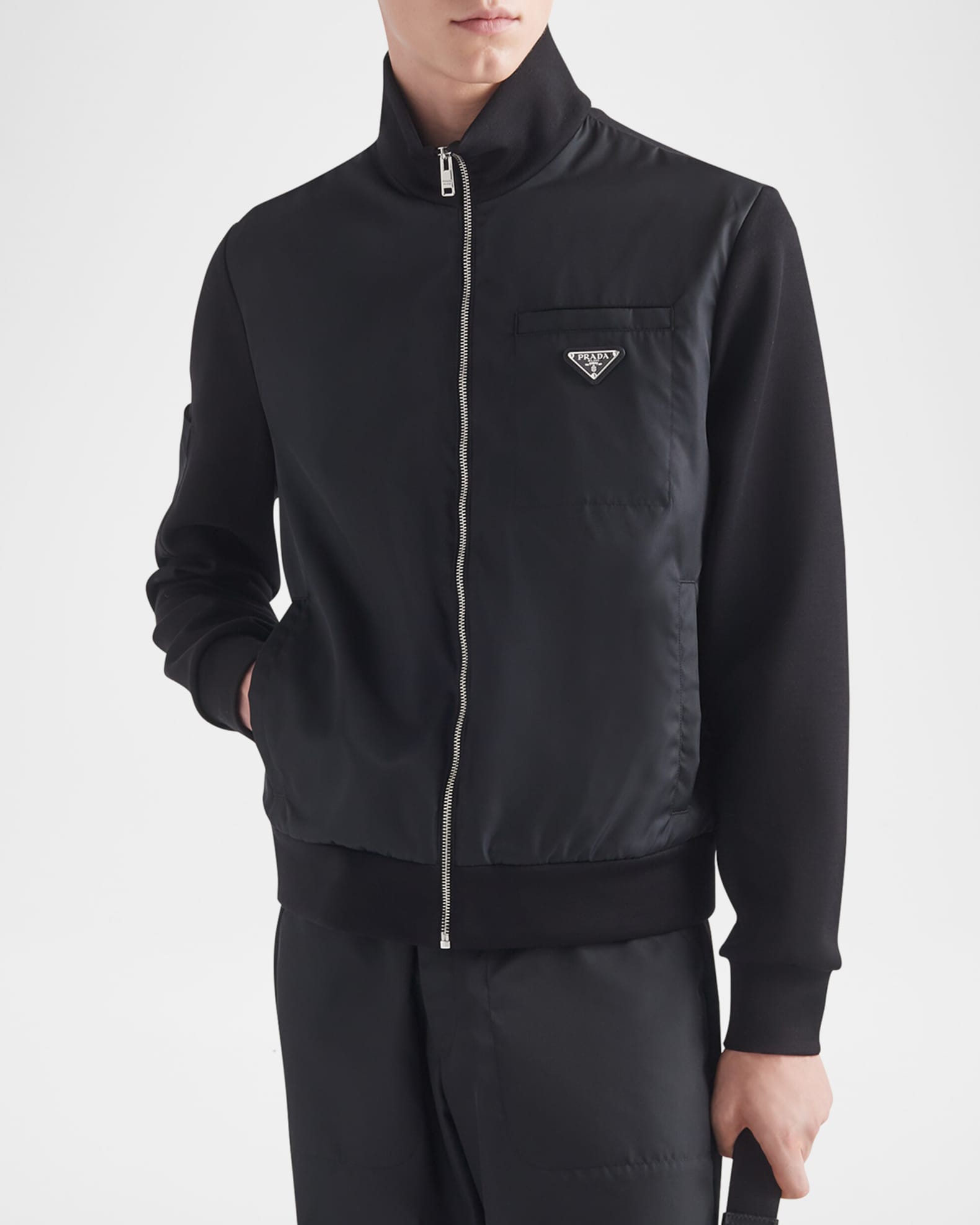 Prada Men's Stand-Collar Re-Nylon Fleece Jacket | Neiman Marcus