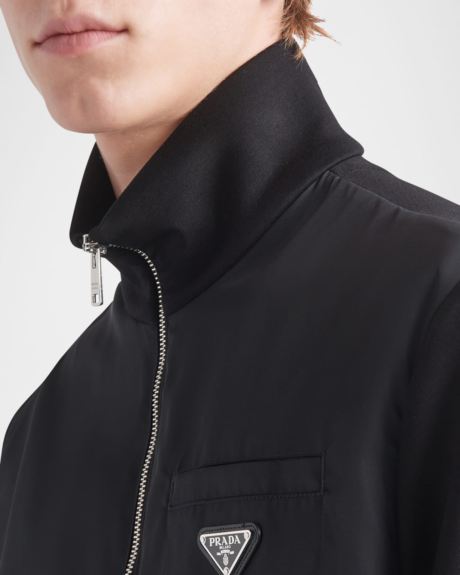 Prada Men's Stand-Collar Re-Nylon Fleece Jacket | Neiman Marcus