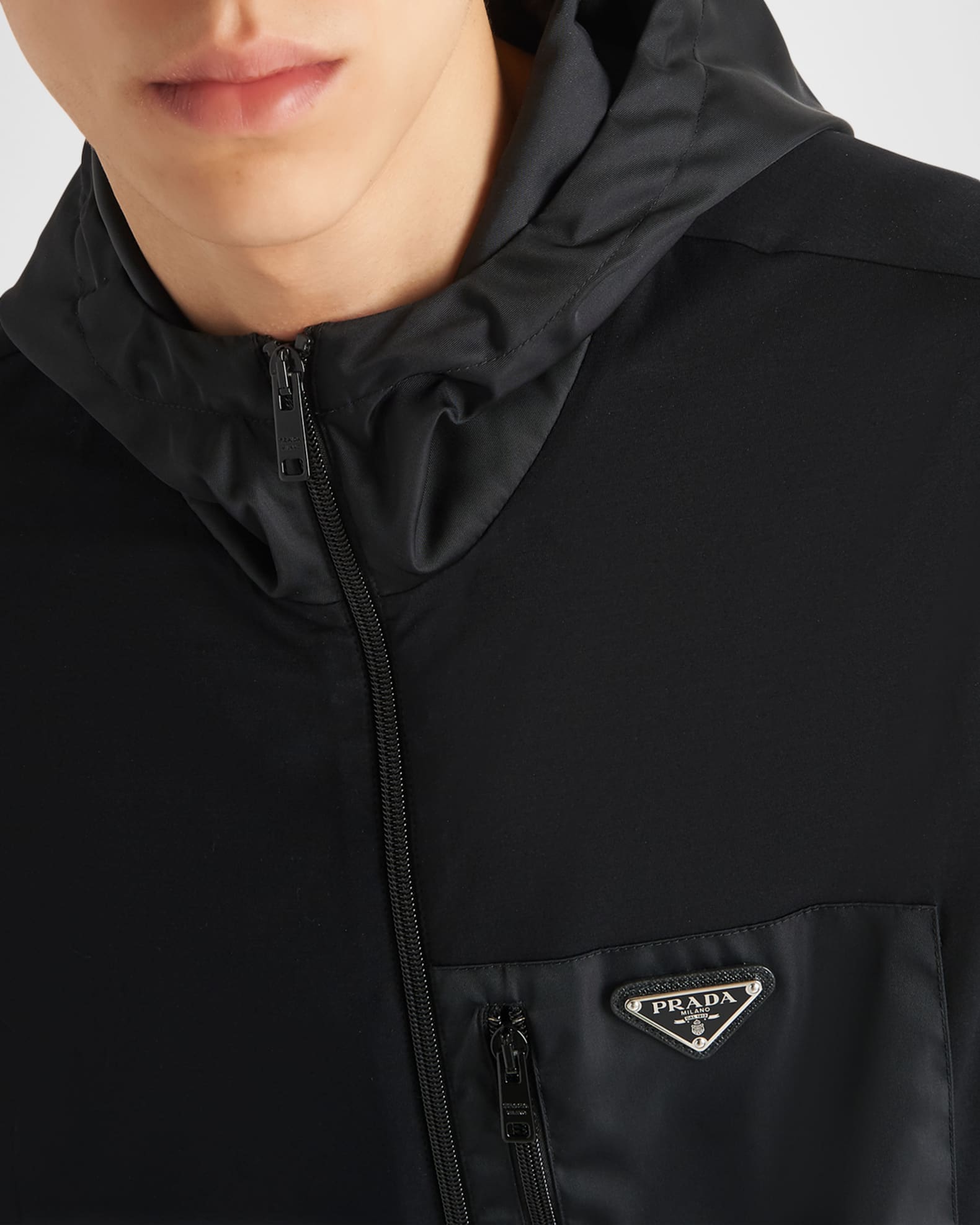 Prada Men's Technical Cotton and Re-Nylon Cardigan | Neiman Marcus