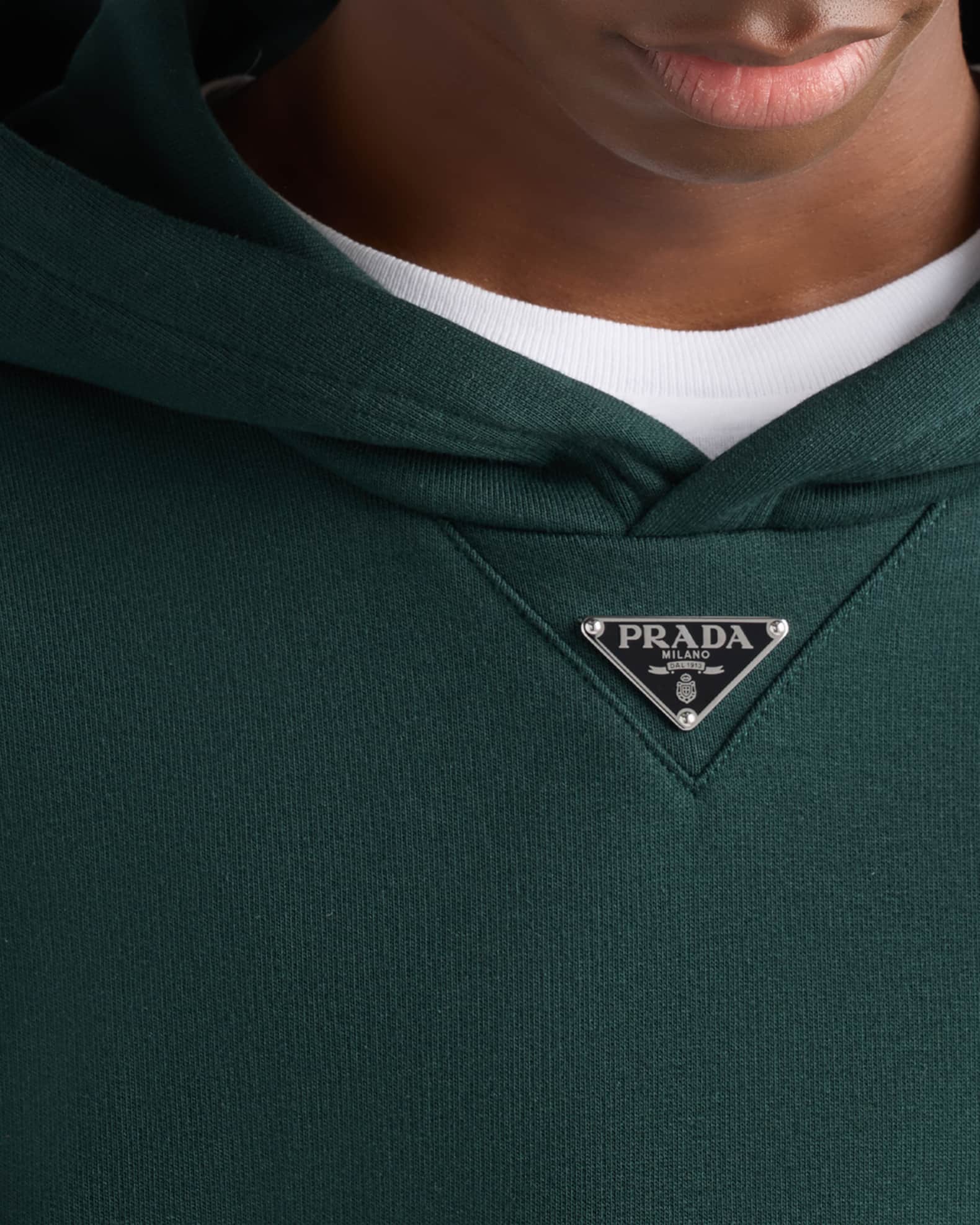 Prada Men's Enamel Triangle Logo Hoodie | Neiman Marcus