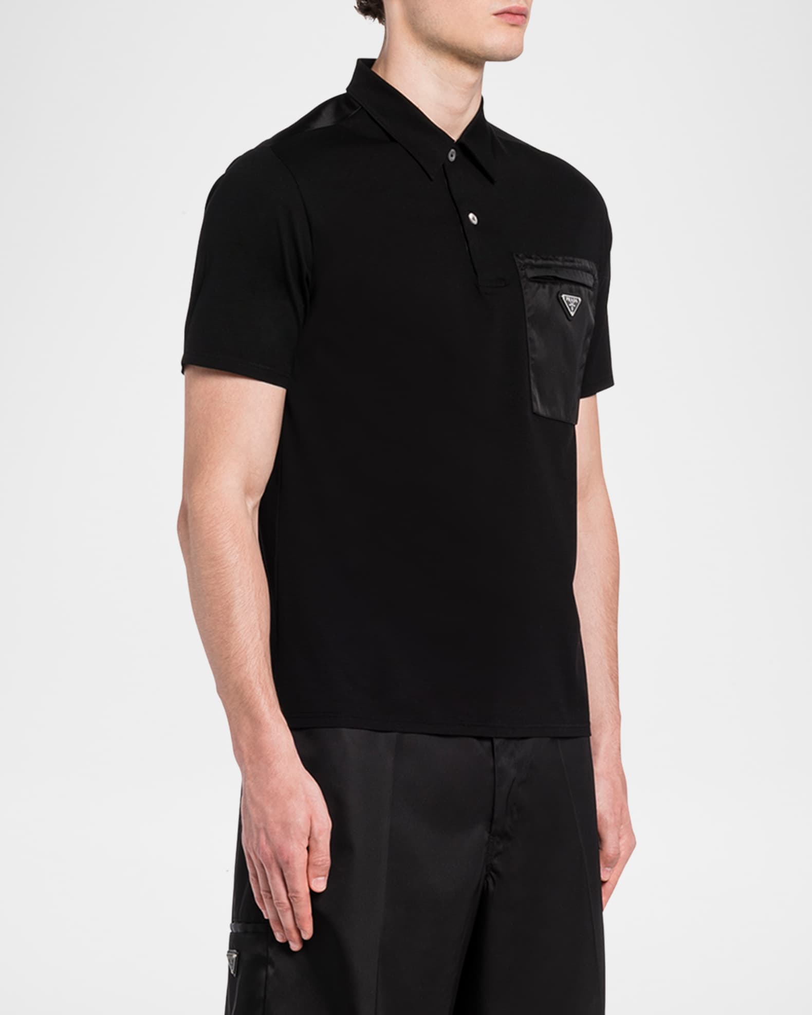 Prada Men's Satin-Patch Logo Polo Shirt | Neiman Marcus