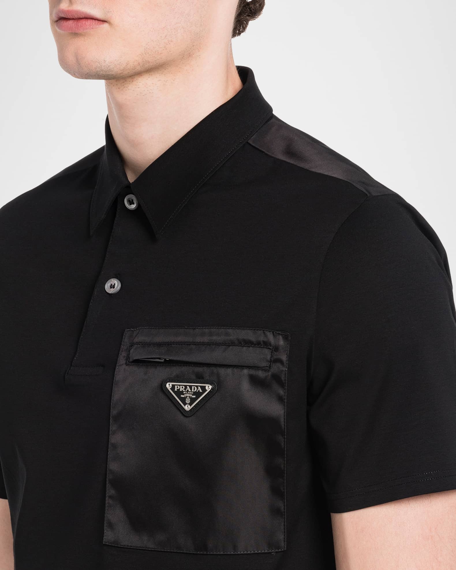 Prada Men's Satin-Patch Logo Polo Shirt | Neiman Marcus