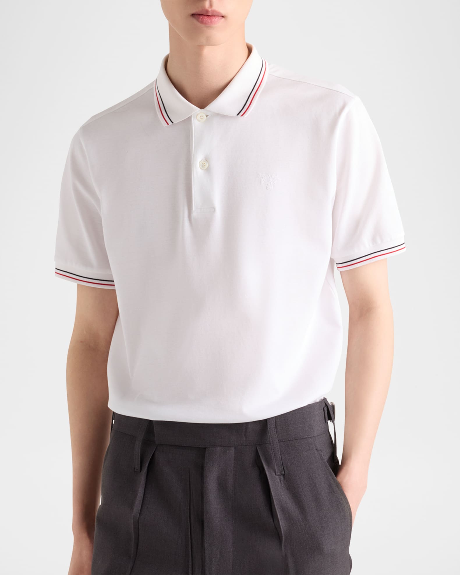Prada Men's Ricamo Tipped Pique Polo Shirt | Neiman Marcus