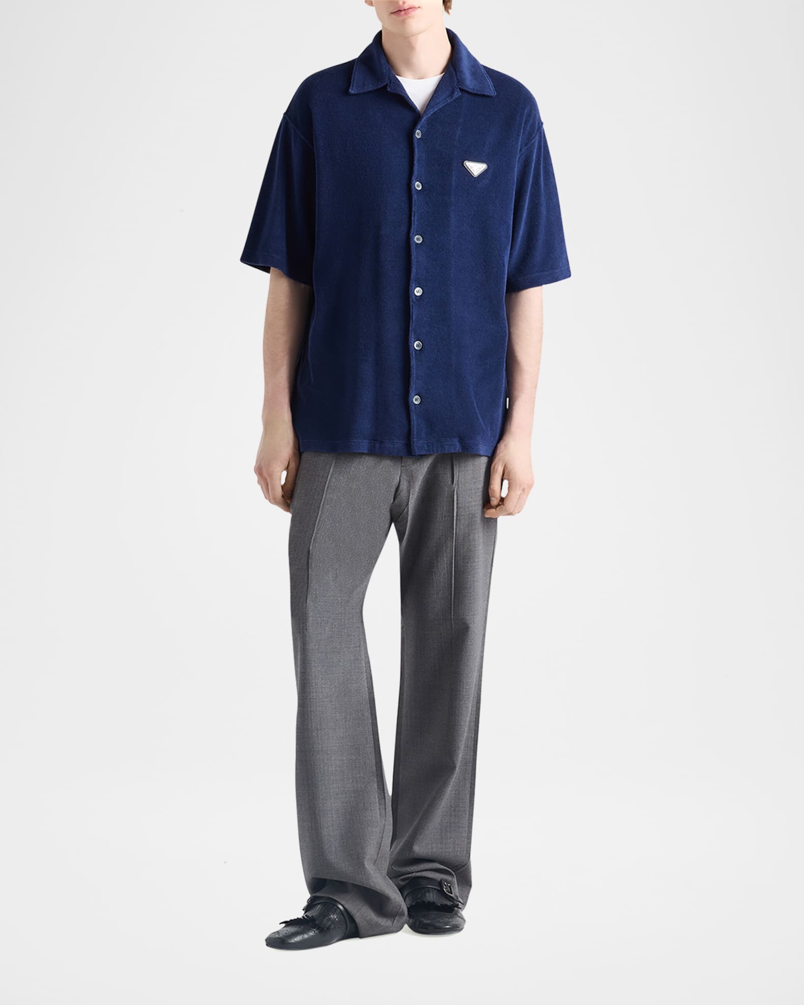 Prada Men's Spugna Terry Bowling Shirt | Neiman Marcus