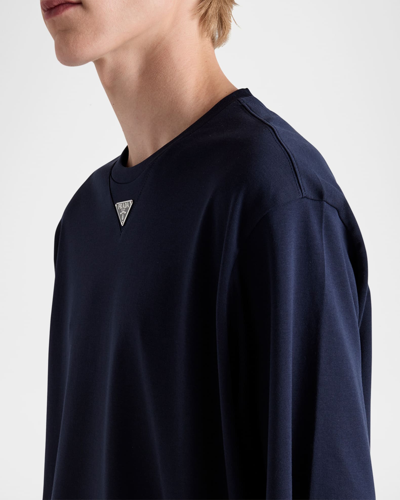 Prada Men's Jersey Triangle Logo T-Shirt | Neiman Marcus