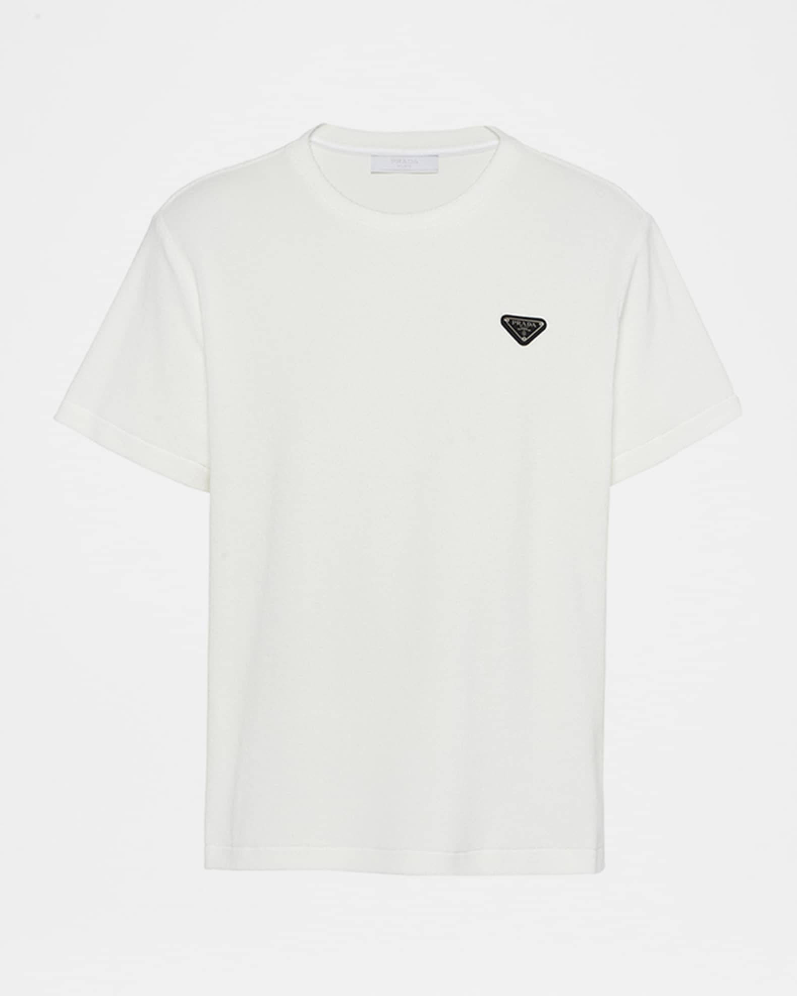 トップス PRADA Triangle Logo Long Sleeve Tee PRADA || Silver Mettalic Triangle Logo Long Sleeves Shirt