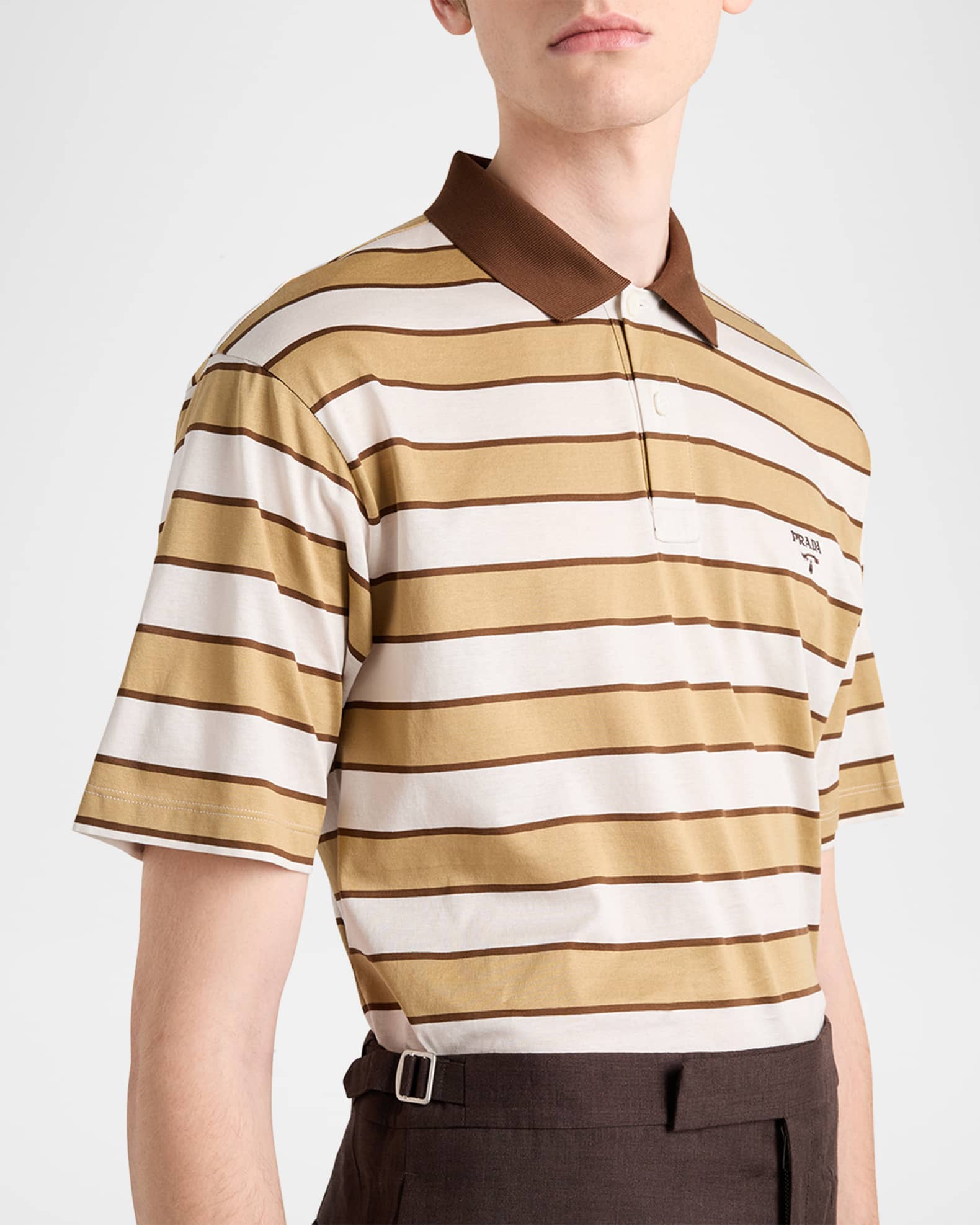 Prada Men's Striped Jersey Polo Shirt | Neiman Marcus