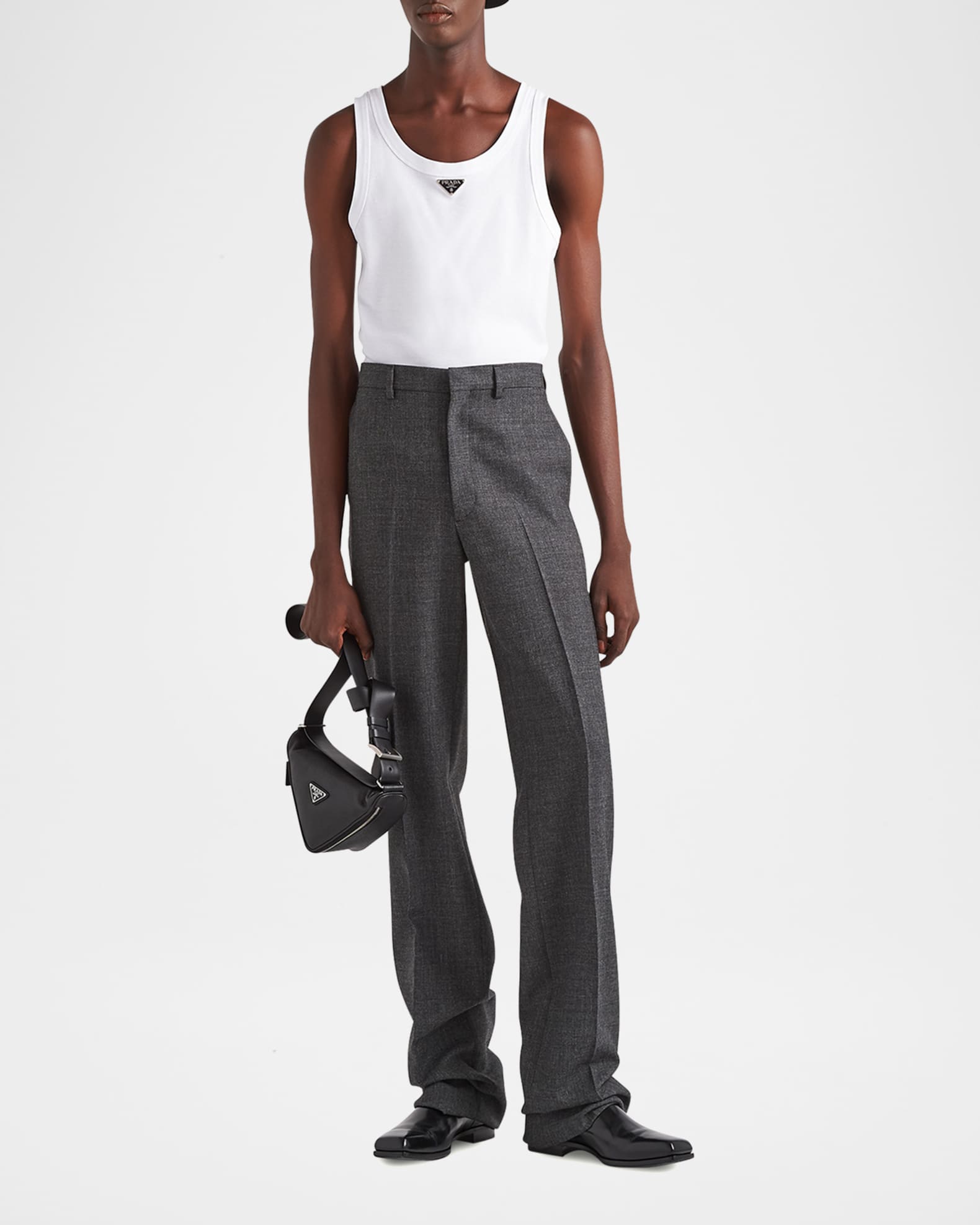 Prada Men's Ribbed Cotton Logo Tank Top | Neiman Marcus