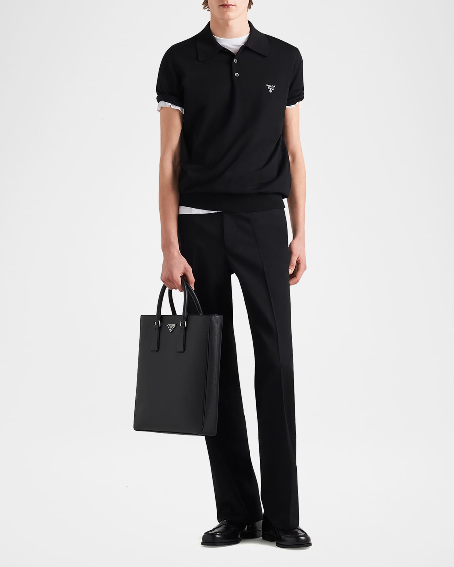 Prada Men's Wool Logo Polo | Neiman Marcus