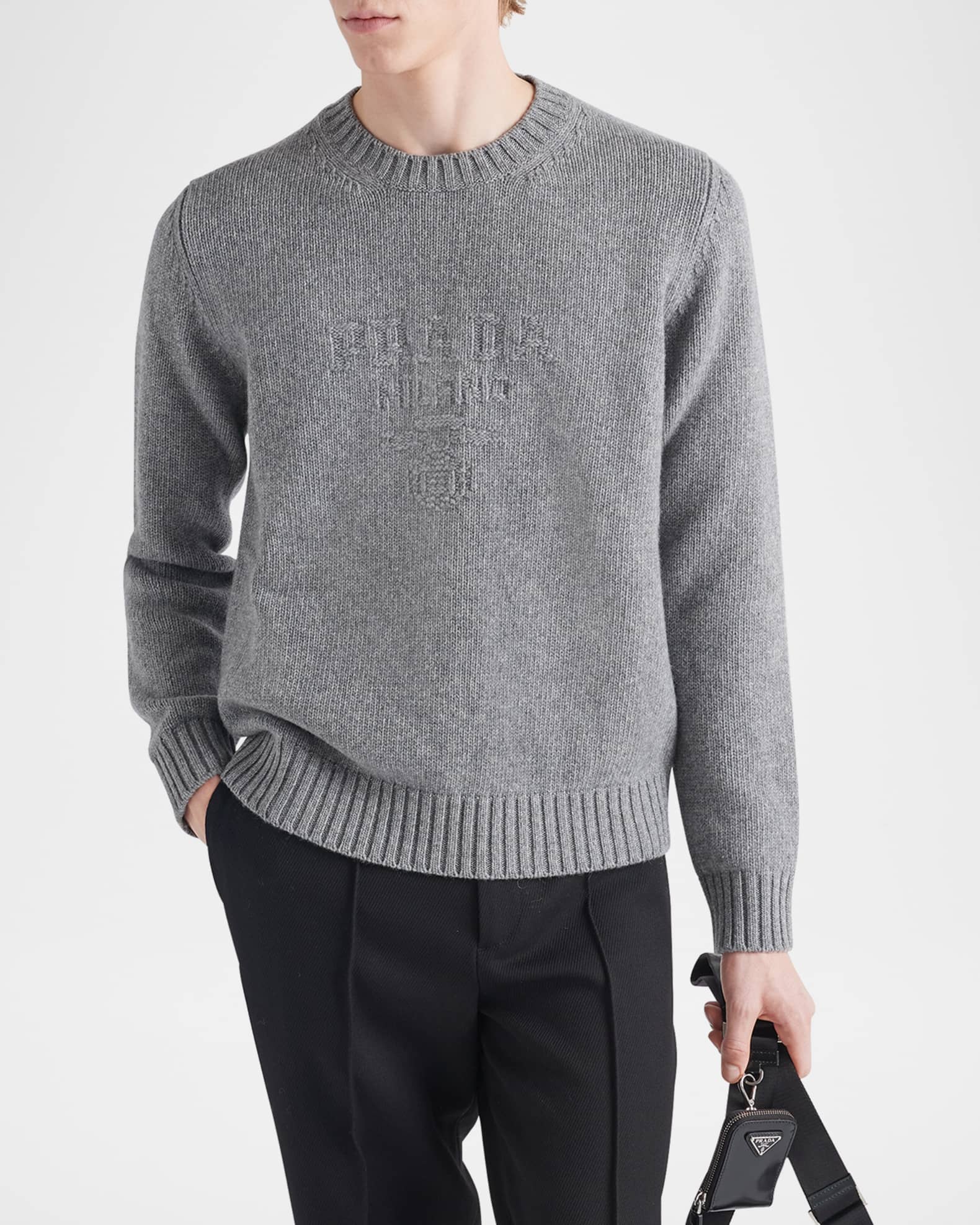 Tシャツ・カットソー PRADA | Cashmere wool Prada logo sweater Prada Men's Wool-Cashmere Logo Sweater | Neiman Marcus