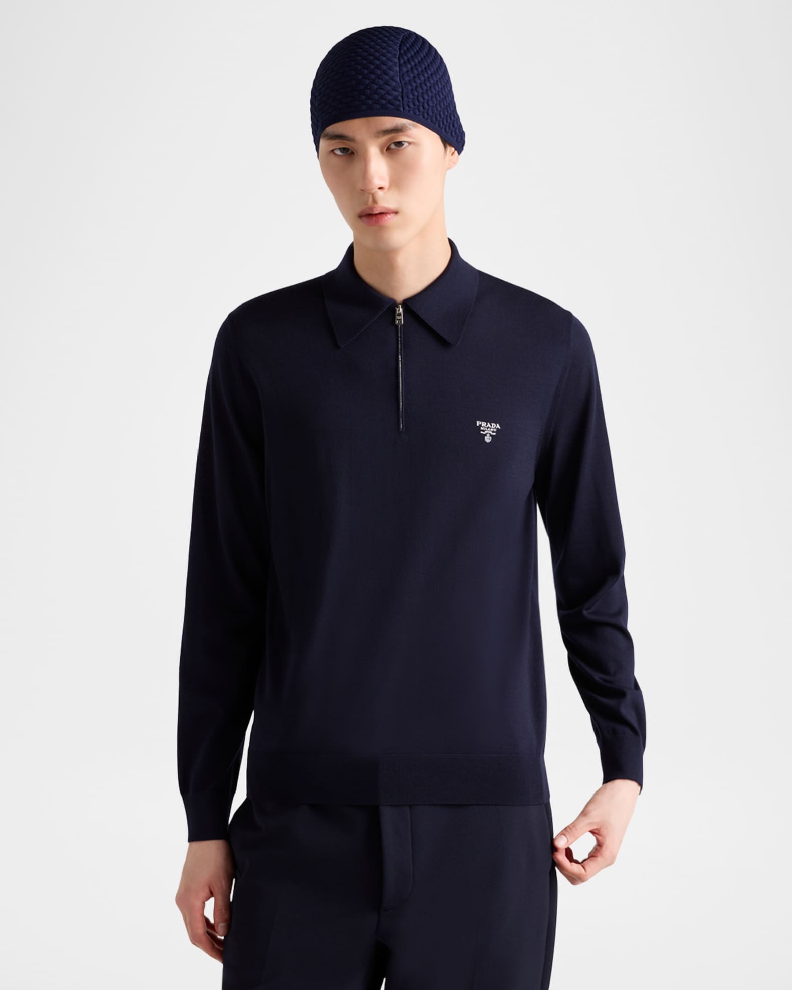 Prada Men's Wool Quarter-Zip Polo Sweater | Neiman Marcus