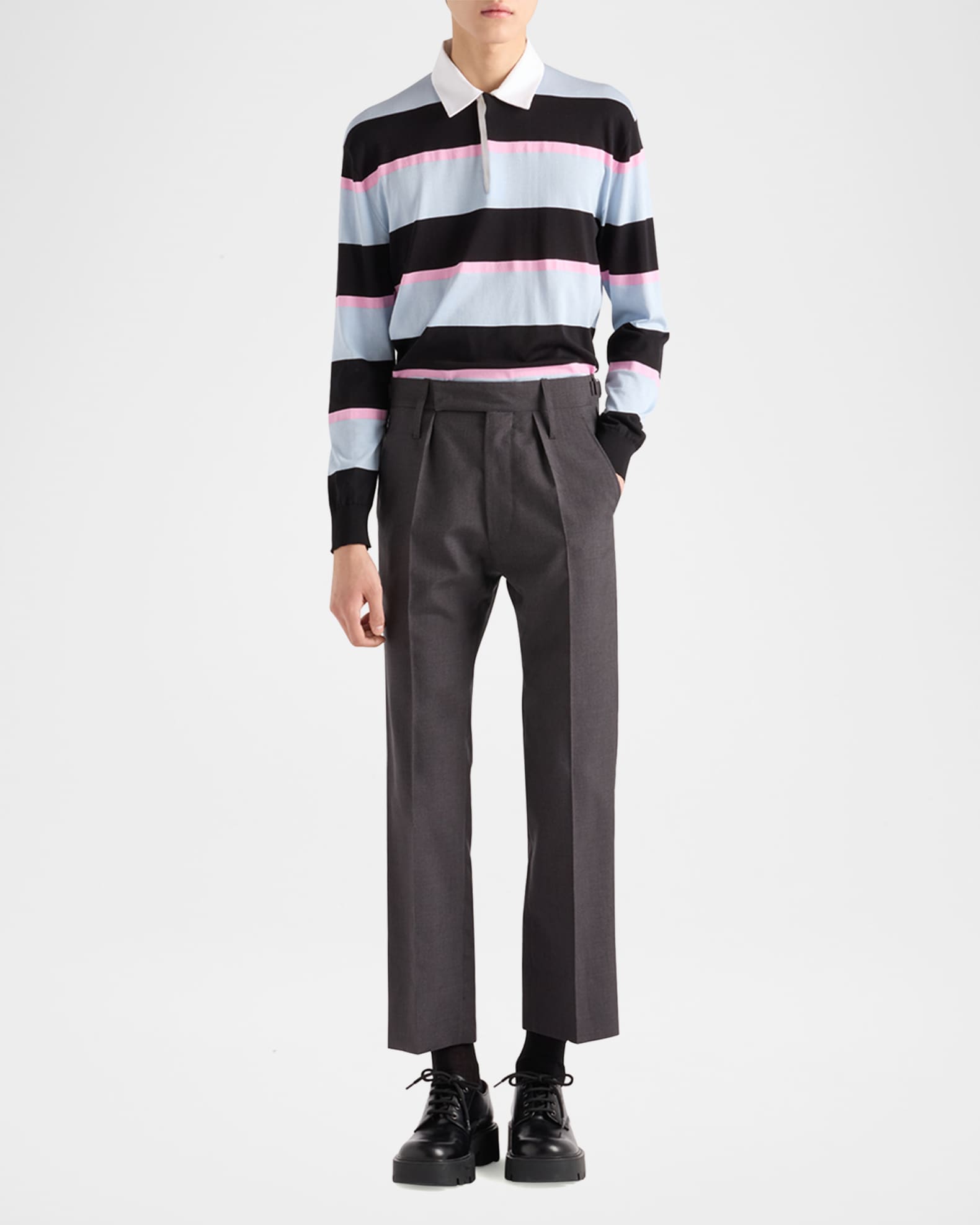 Prada Men's Cotton-Silk Striped Polo Shirt | Neiman Marcus