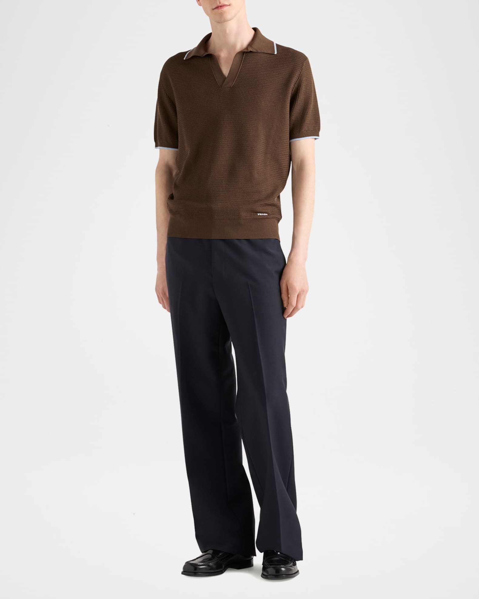 Prada Men's Silk-Cotton Knit Polo Shirt | Neiman Marcus