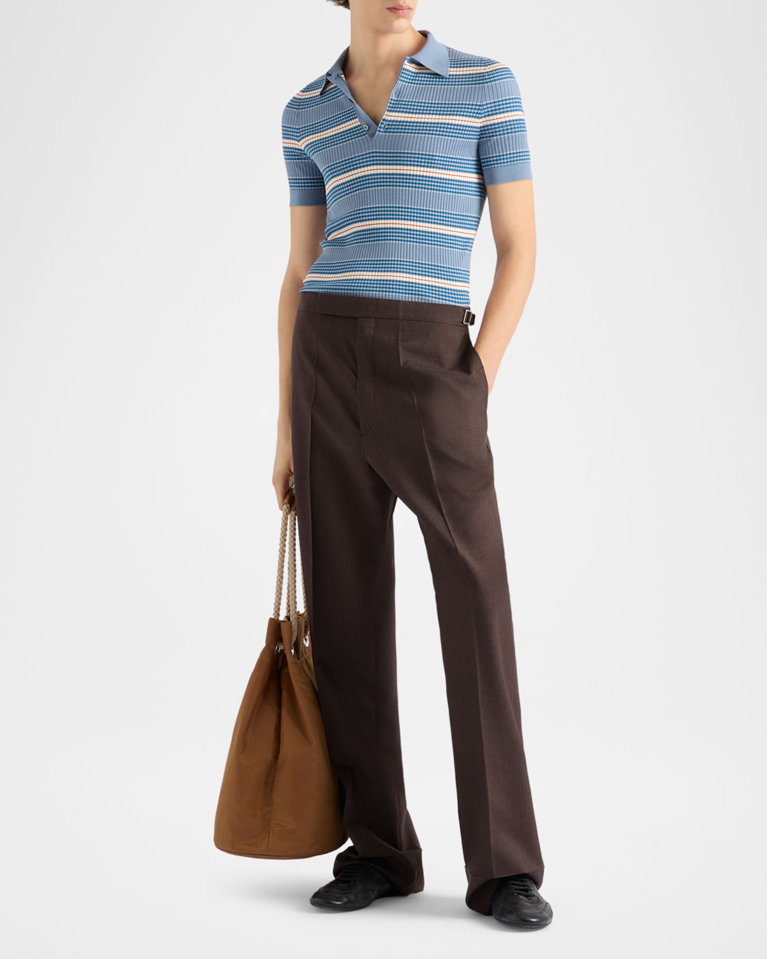 Prada Men's Striped Cotton Short-Sleeve Polo Shirt | Neiman Marcus
