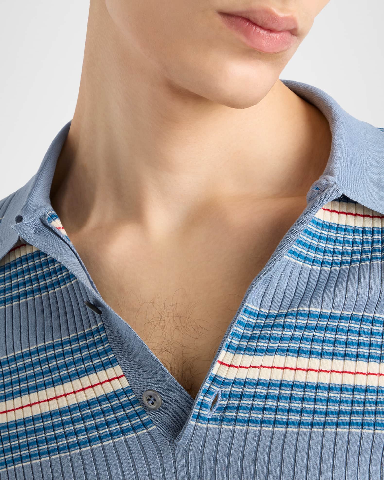 Prada Men's Striped Cotton Short-Sleeve Polo Shirt | Neiman Marcus