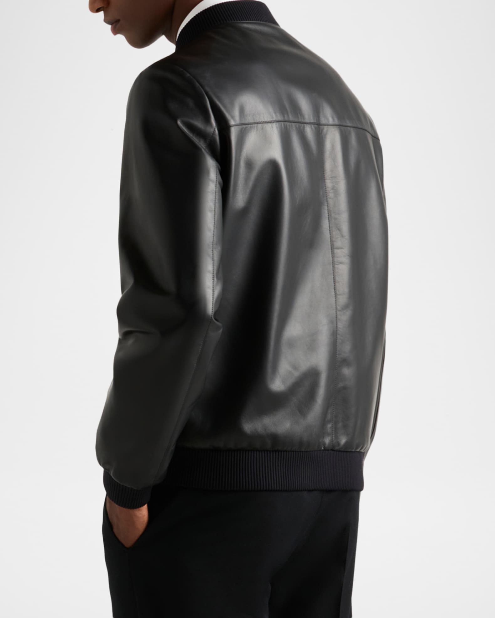 Prada Men's Nappa Leather Bomber Jacket | Neiman Marcus
