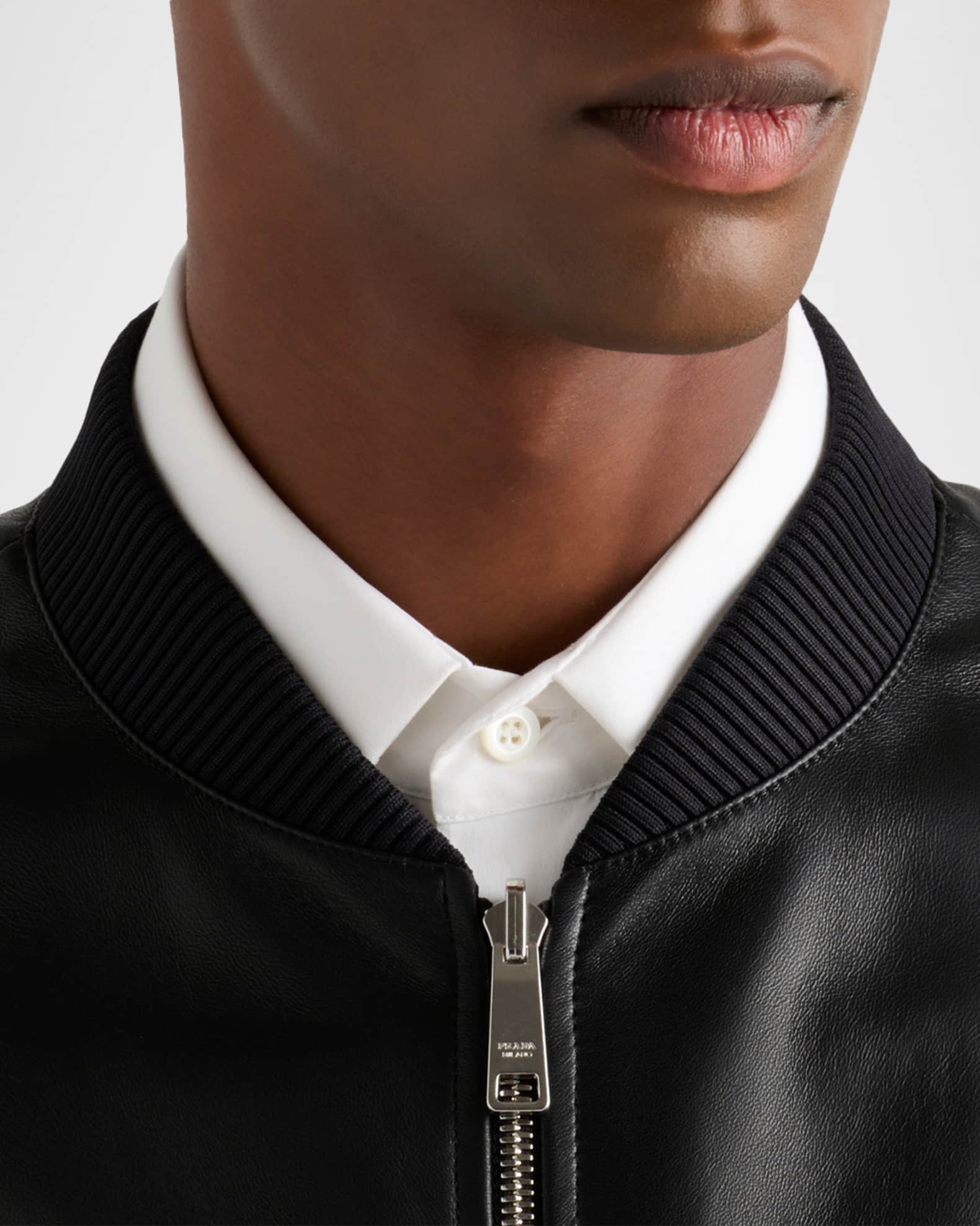 Prada Men's Nappa Leather Bomber Jacket | Neiman Marcus