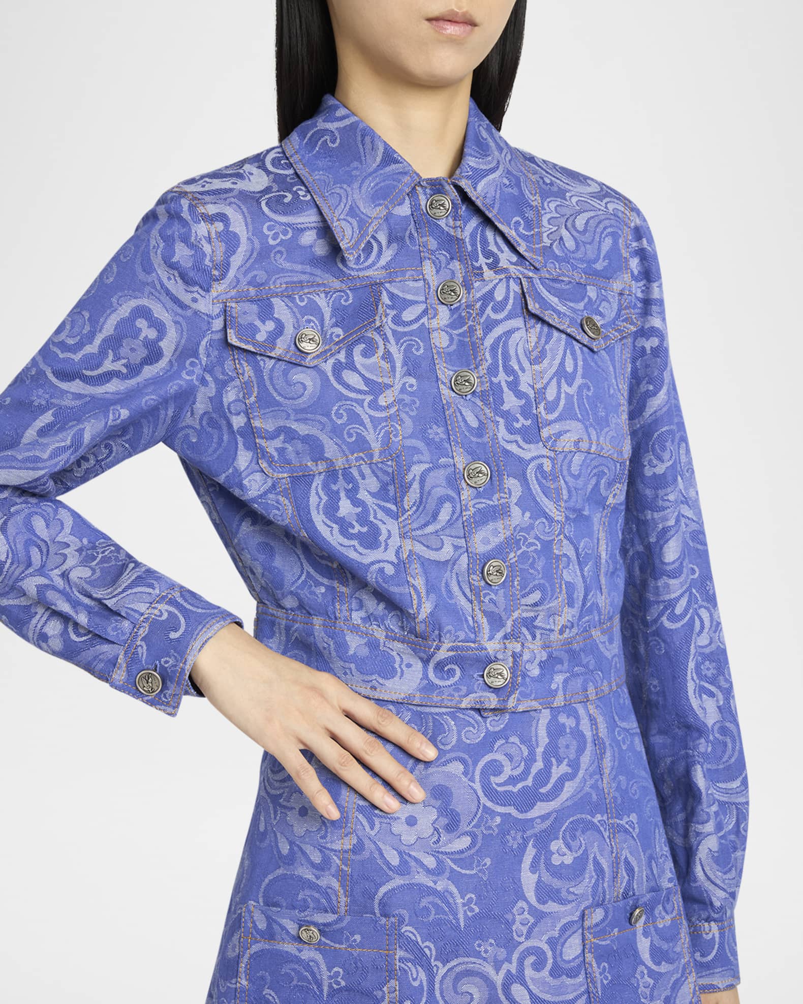 Etro★素敵！llic Paisley Crop Jacket Etro Paisley Jacquard Crop Denim Jacket | Neiman Marcus