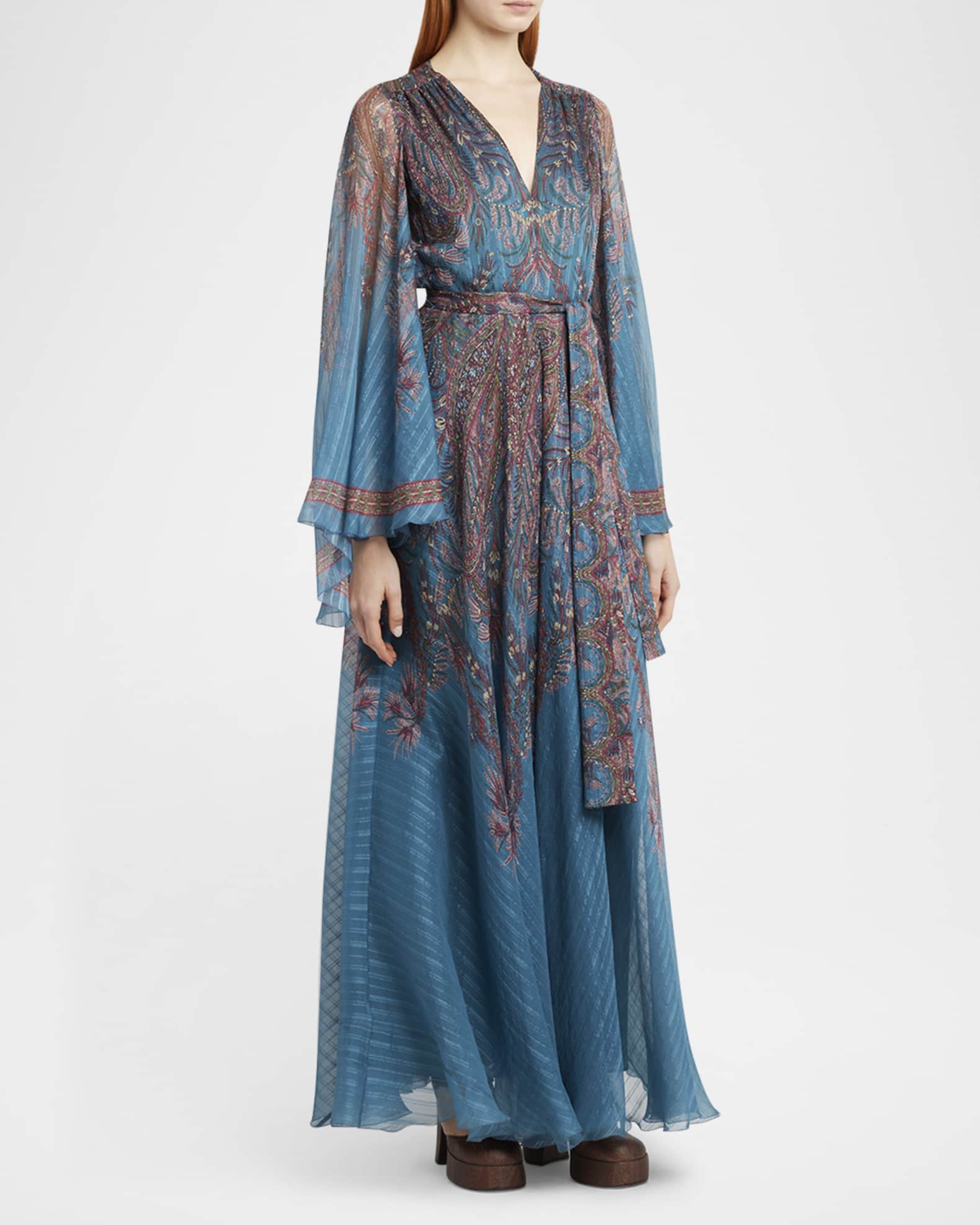 Etro Floral Paisley Silk Boho Gown | Neiman Marcus