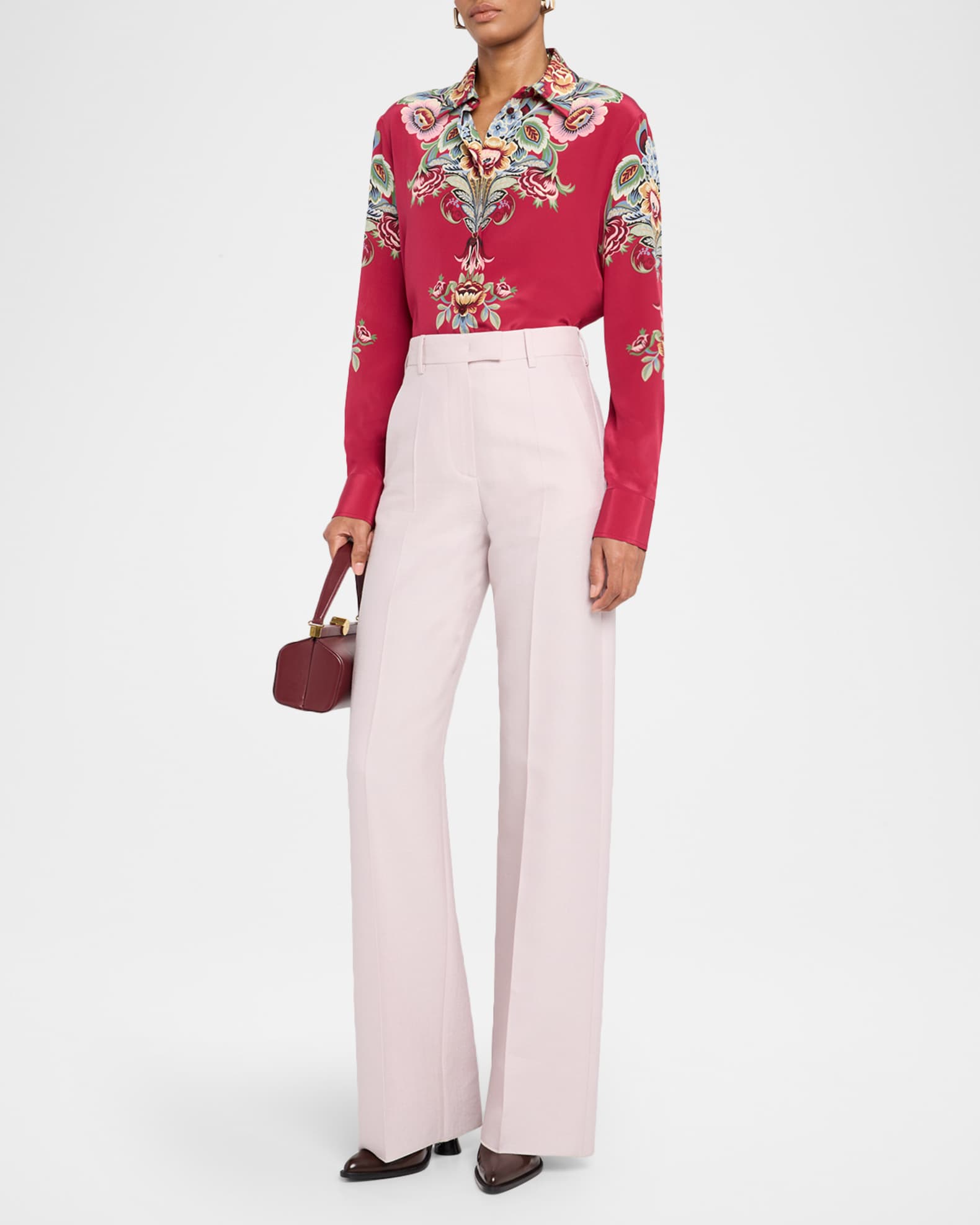Floral Silk Long-Sleeve Tunic Blouse 1