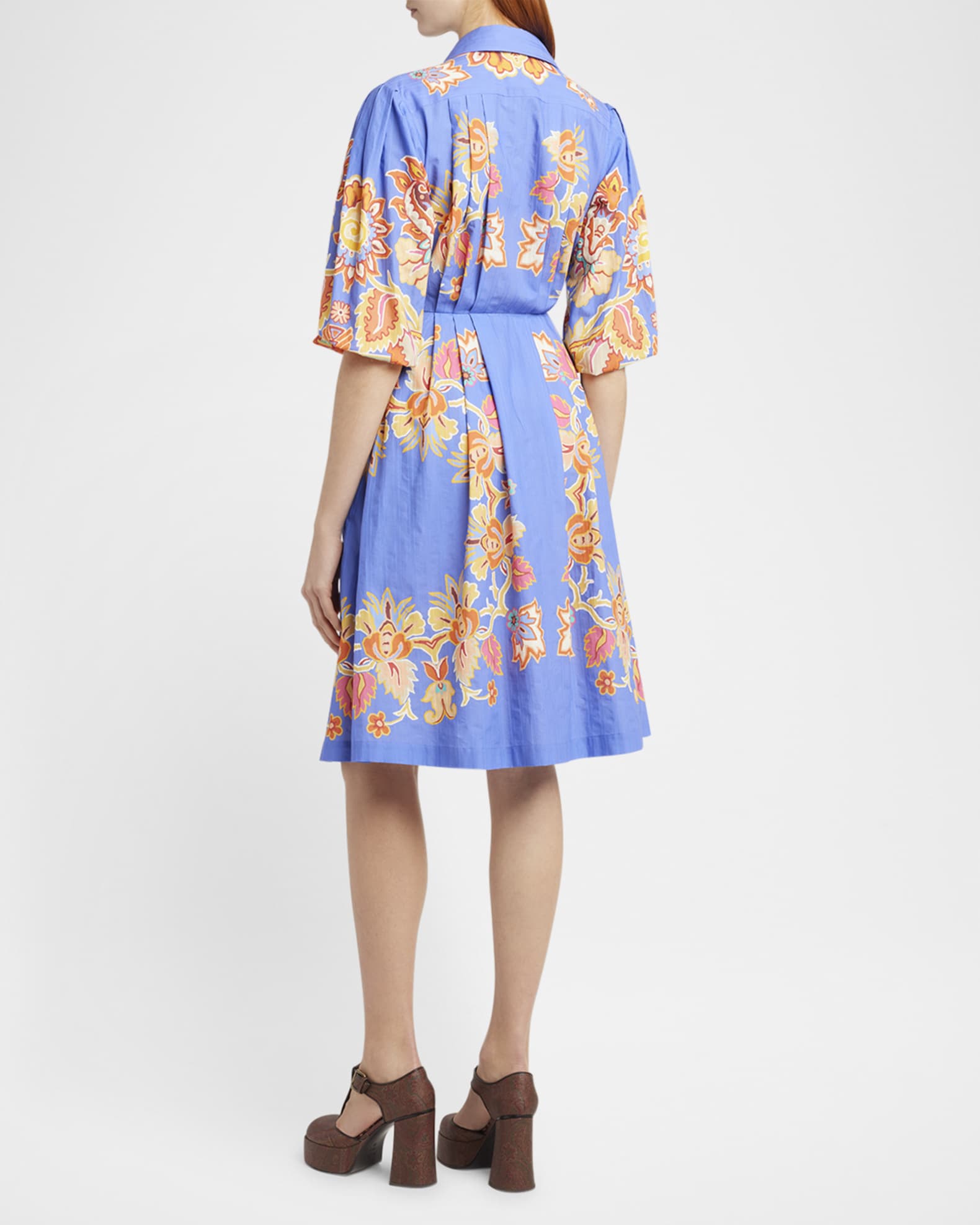 ワンピース Etro Dresses Blue Etro Pleated Blue Bouquet Puff-Sleeve Shirtdress | Neiman Marcus