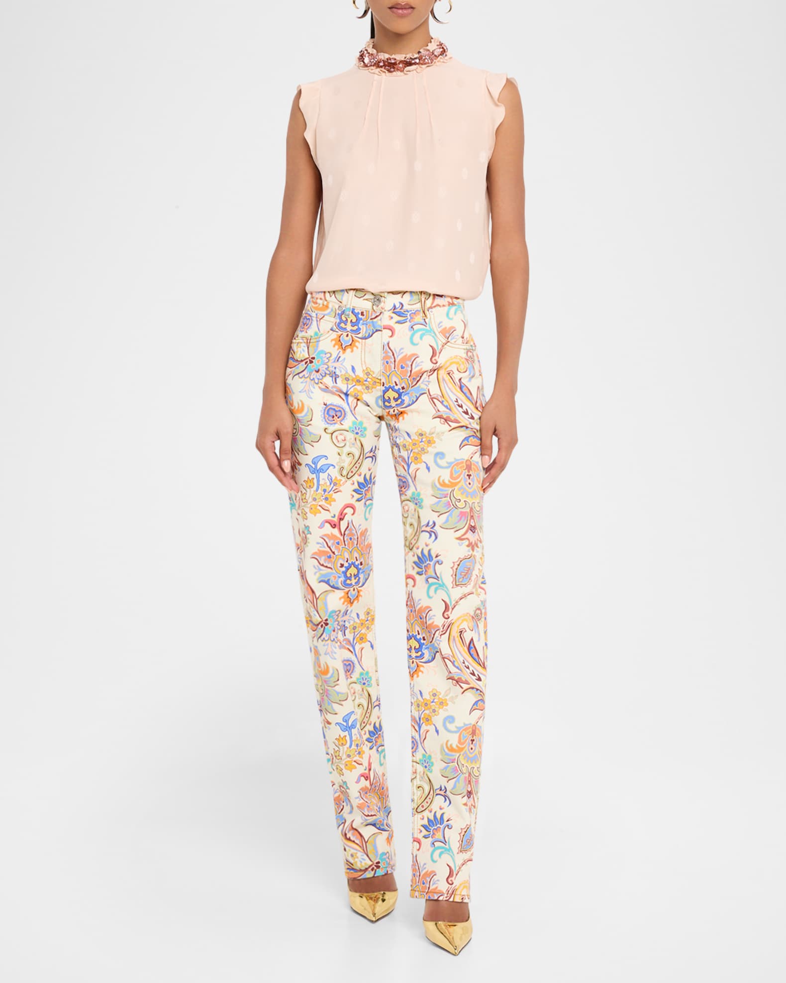 Etro Tapestry Stretch Denim Straight-Leg Pants | Neiman Marcus