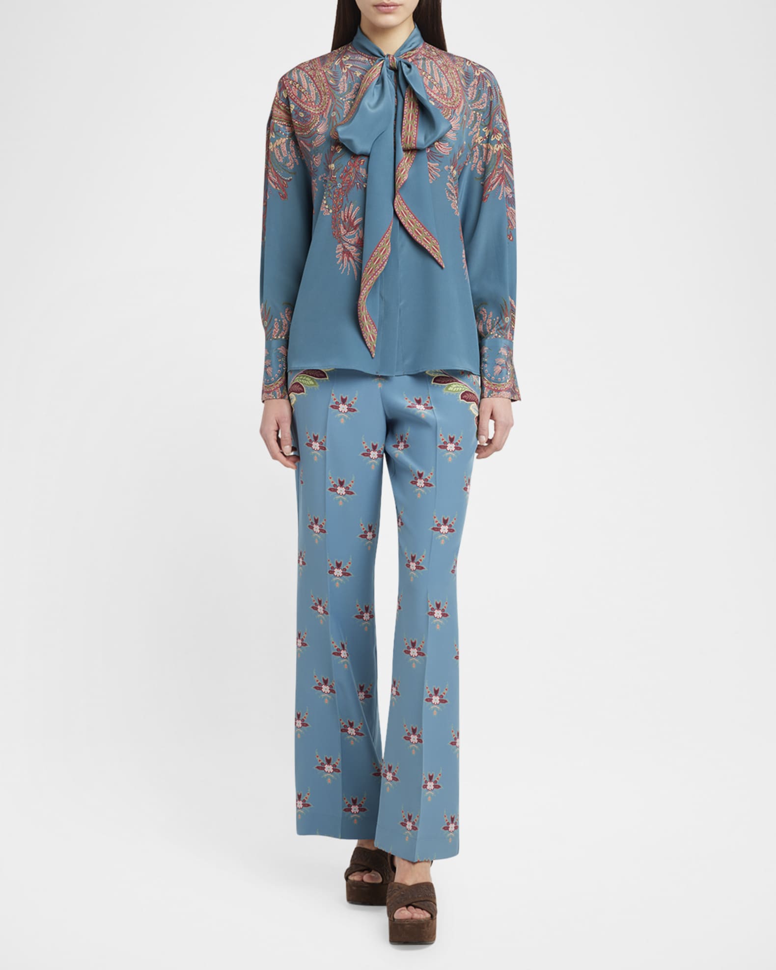 Largo Floral Paisley Silk Straight-Leg Pants 1