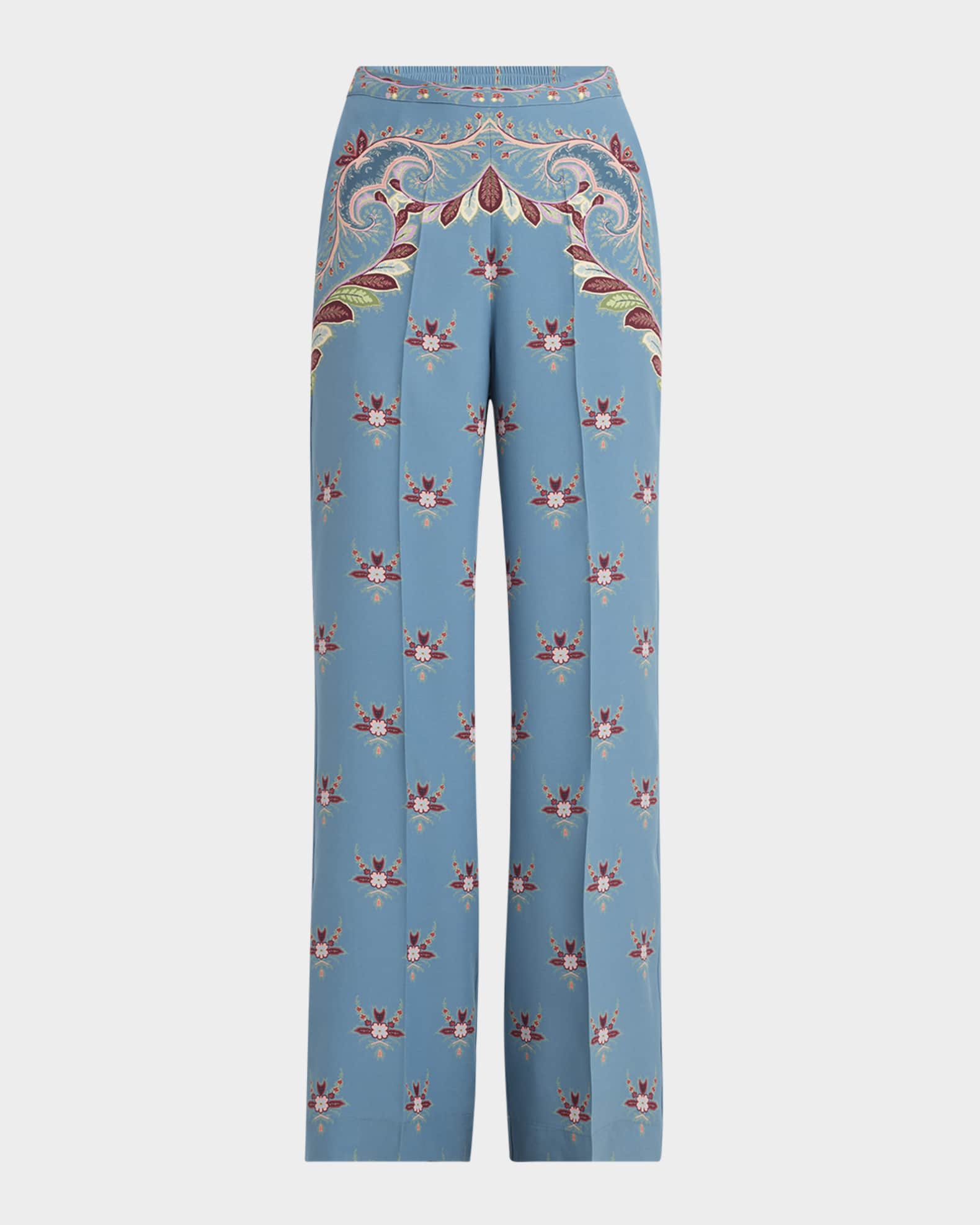 Largo Floral Paisley Silk Straight-Leg Pants 0