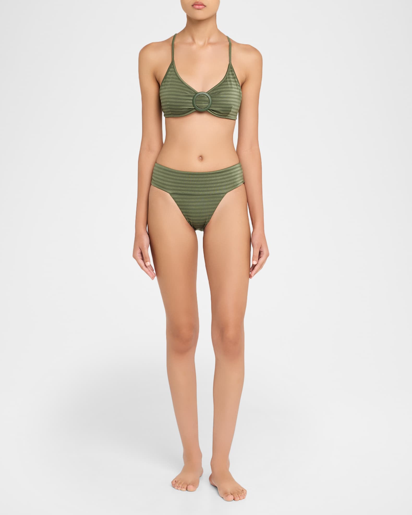 Striped Banded High-Waist Bikini Bottoms 1