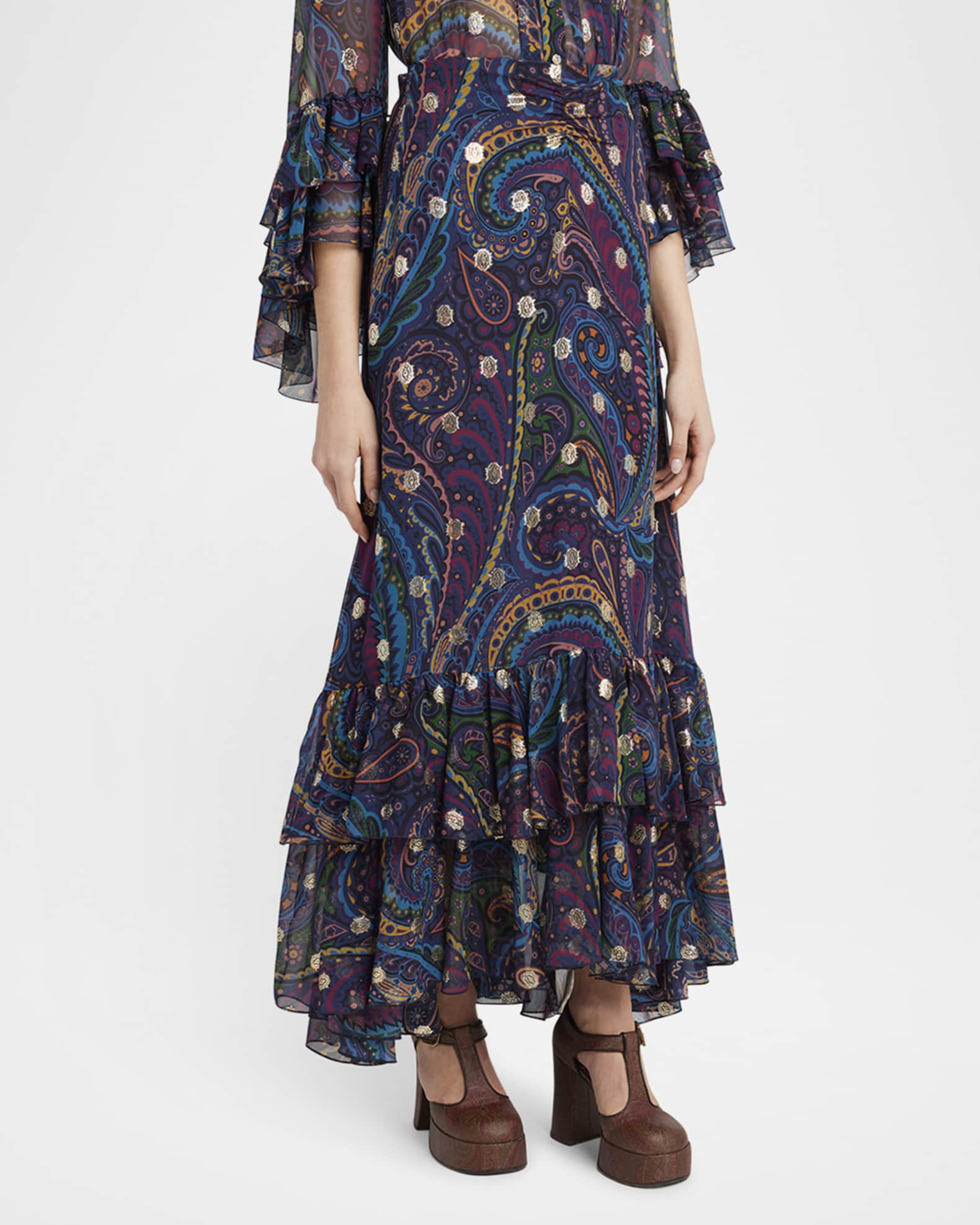 スカート ETRO SS25 PAISLEY PRINT MIDI SKIRT (WRFA0112 99SP5B8X0802) Etro Paisley asymmetric cotton midi skirt Etro