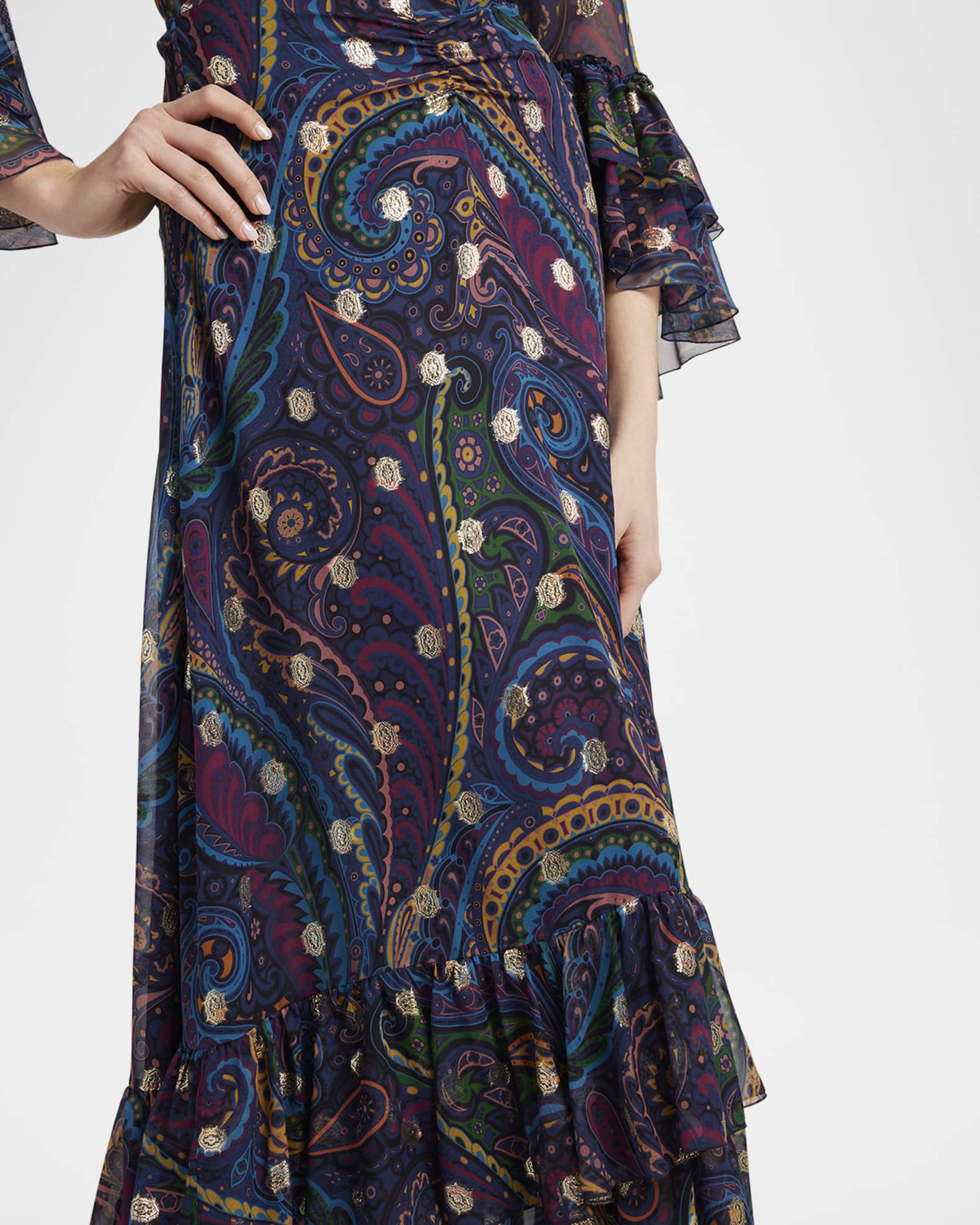 Etro Emerald Paisley Ruffle Fil Maxi Skirt | Neiman Marcus