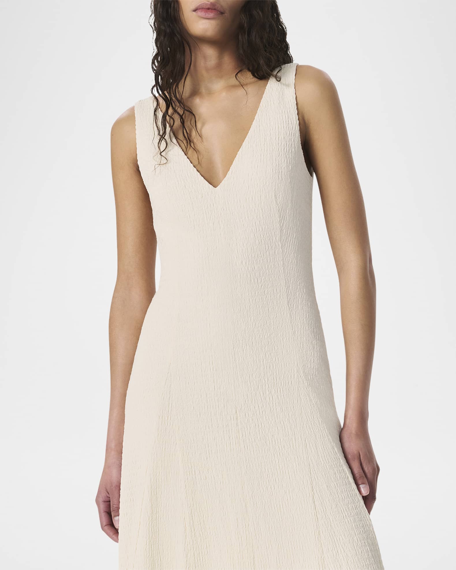 white v neck midi dress Farm Rio Embroidered Linen Its perfect for a girls night out or flirty date night Uptown Girl V-Neckline Midi Dress