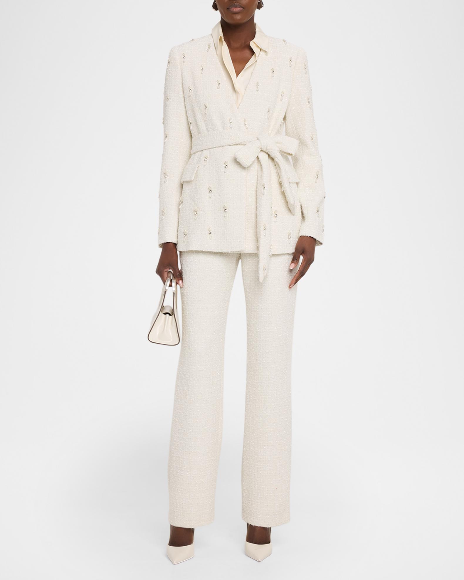 Badgley Mischka Collection Boucle Tweed Bootcut Pants | Neiman Marcus