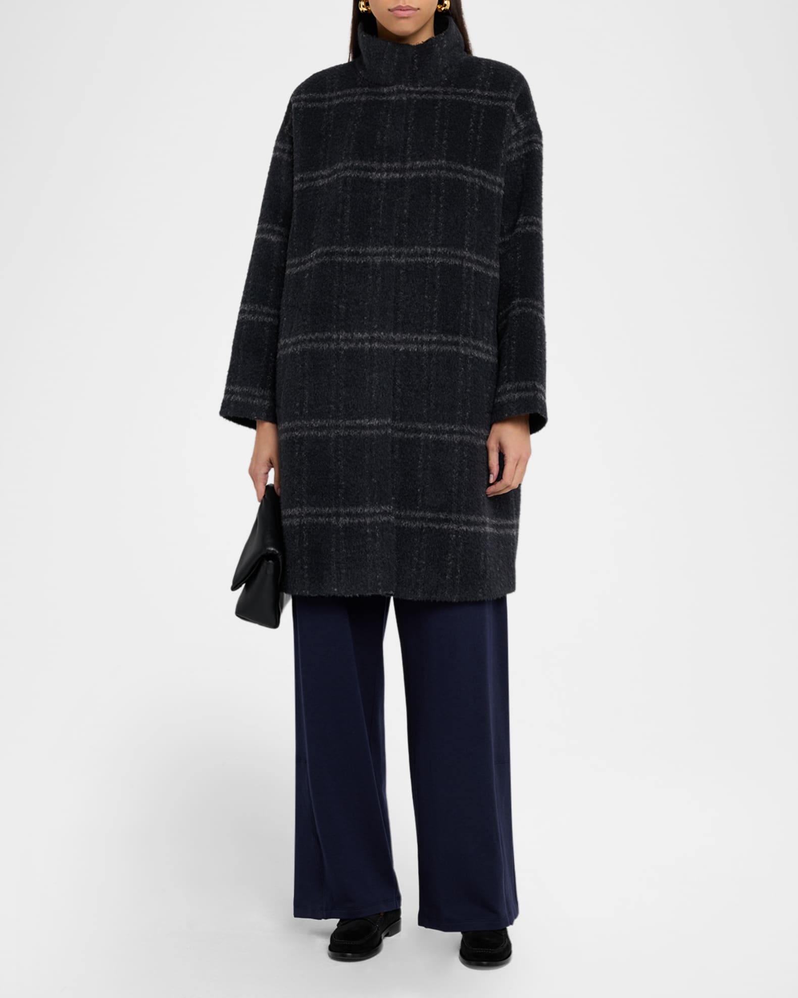 THE SUIT COMPANY FILO D'ORO カシミヤ175cm-4D Eileen Fisher Stand-Collar Windowpane Luxe Alpaca Coat | Neiman Marcus