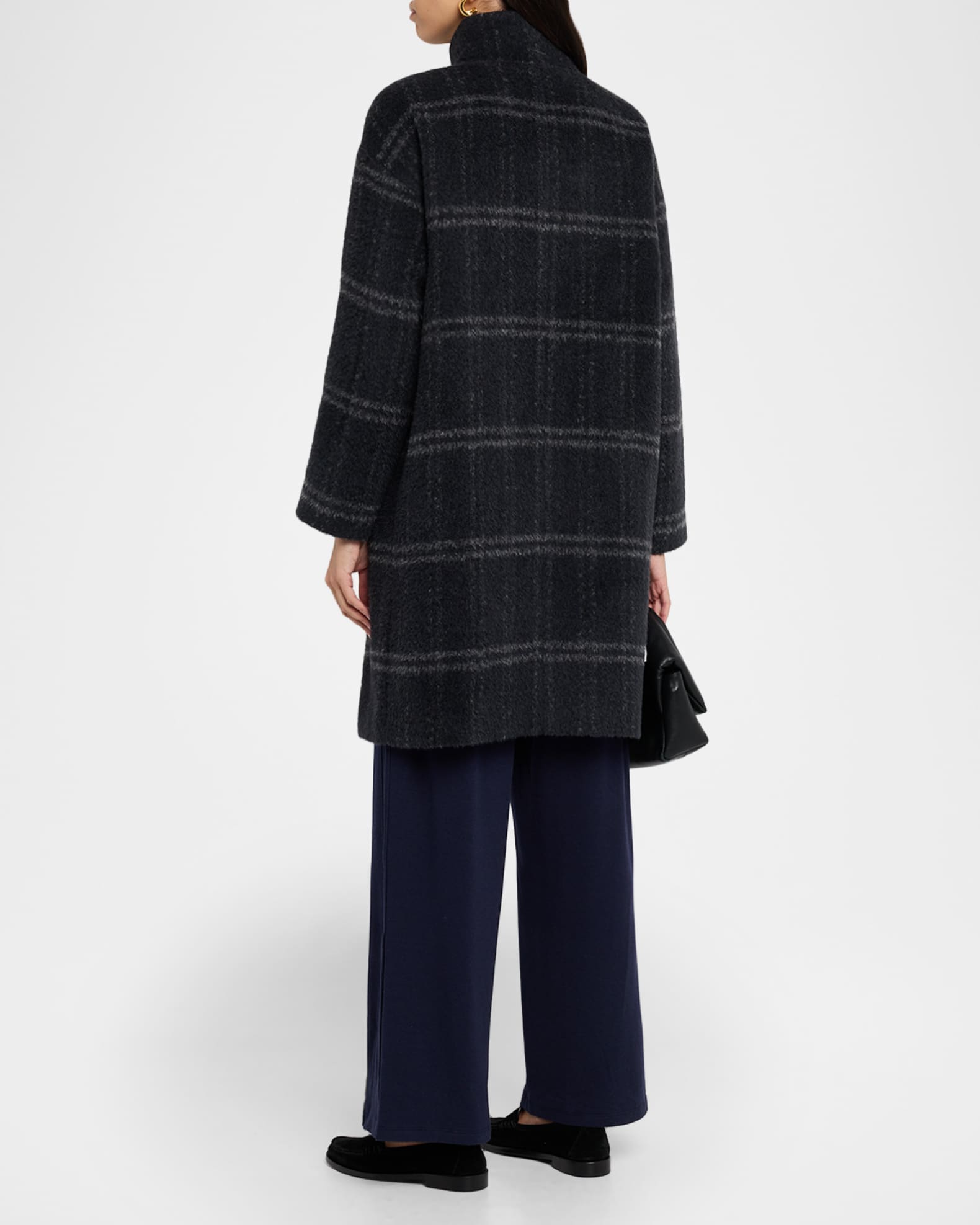 Eileen Fisher Stand-Collar Windowpane Luxe Alpaca Coat | Neiman Marcus