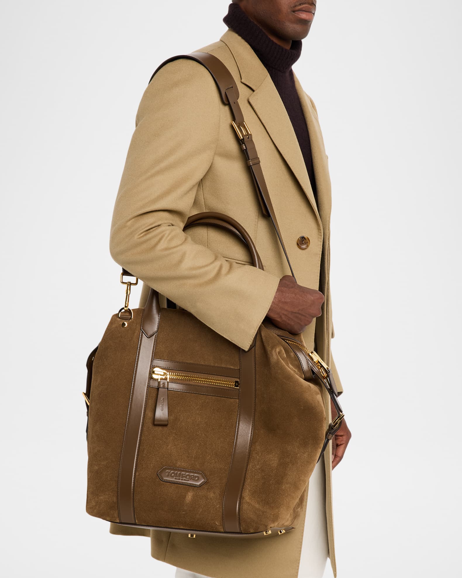 TOM FORD Men's Suede and Leather Side-Buckle Tote Bag | Neiman Marcus